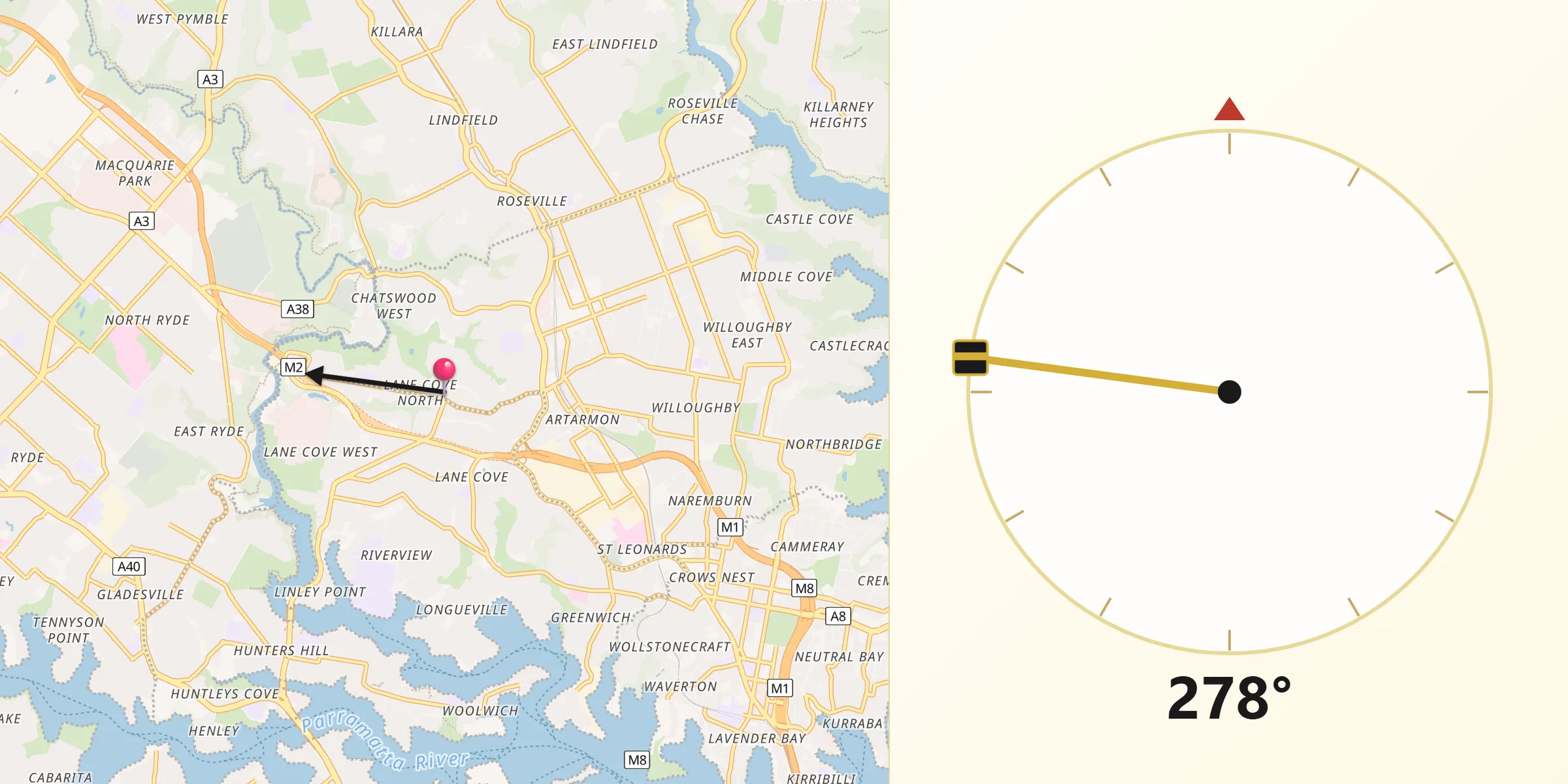 Qibla Direction from Lane Cove North
