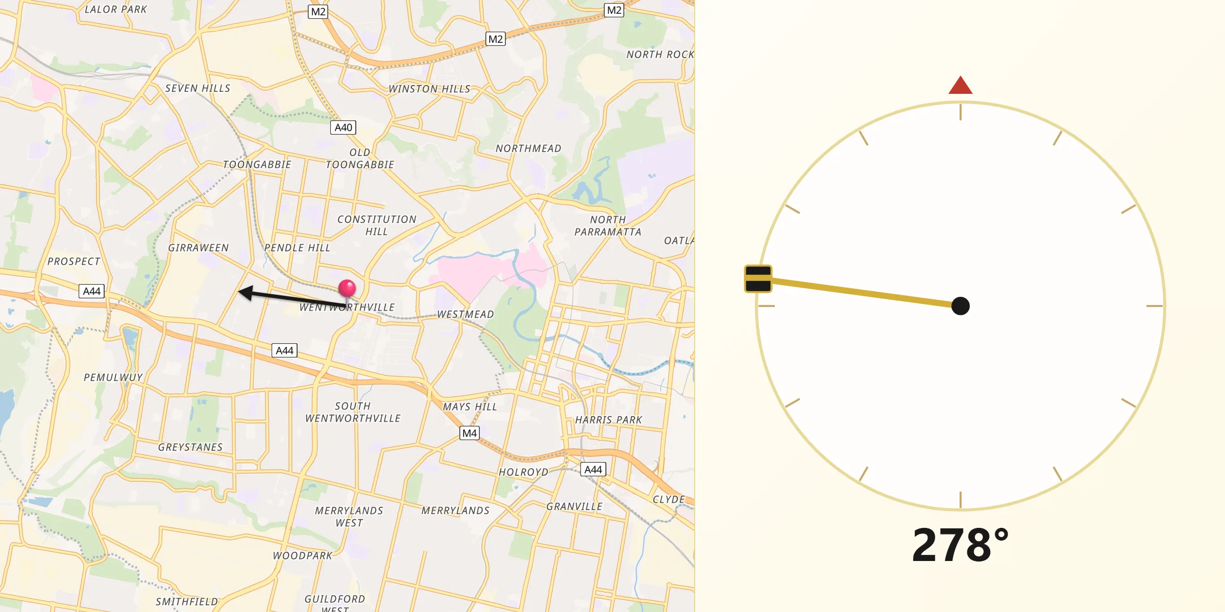 Qibla Direction from Wentworthville