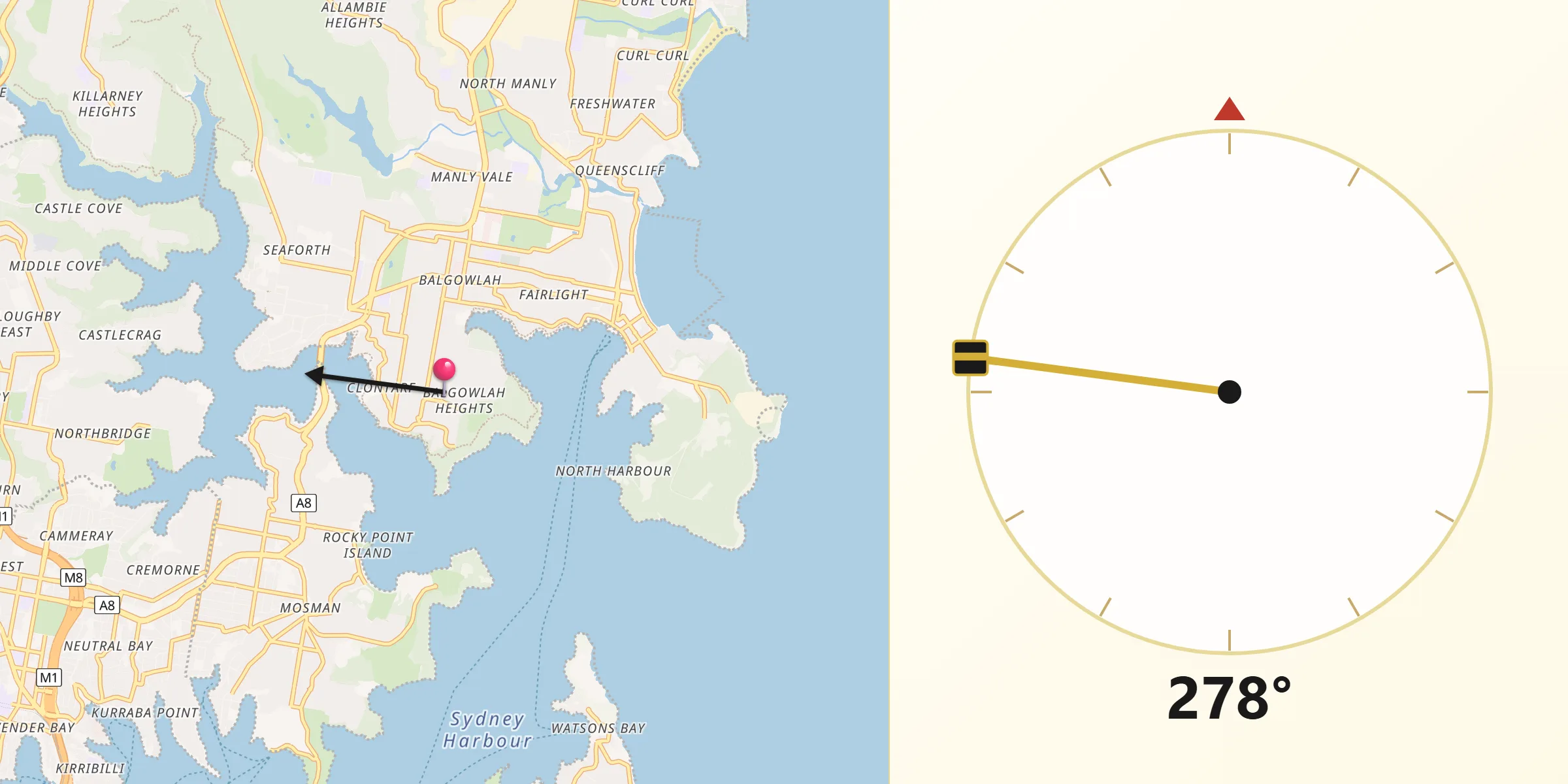 Qibla Direction from Balgowlah Heights
