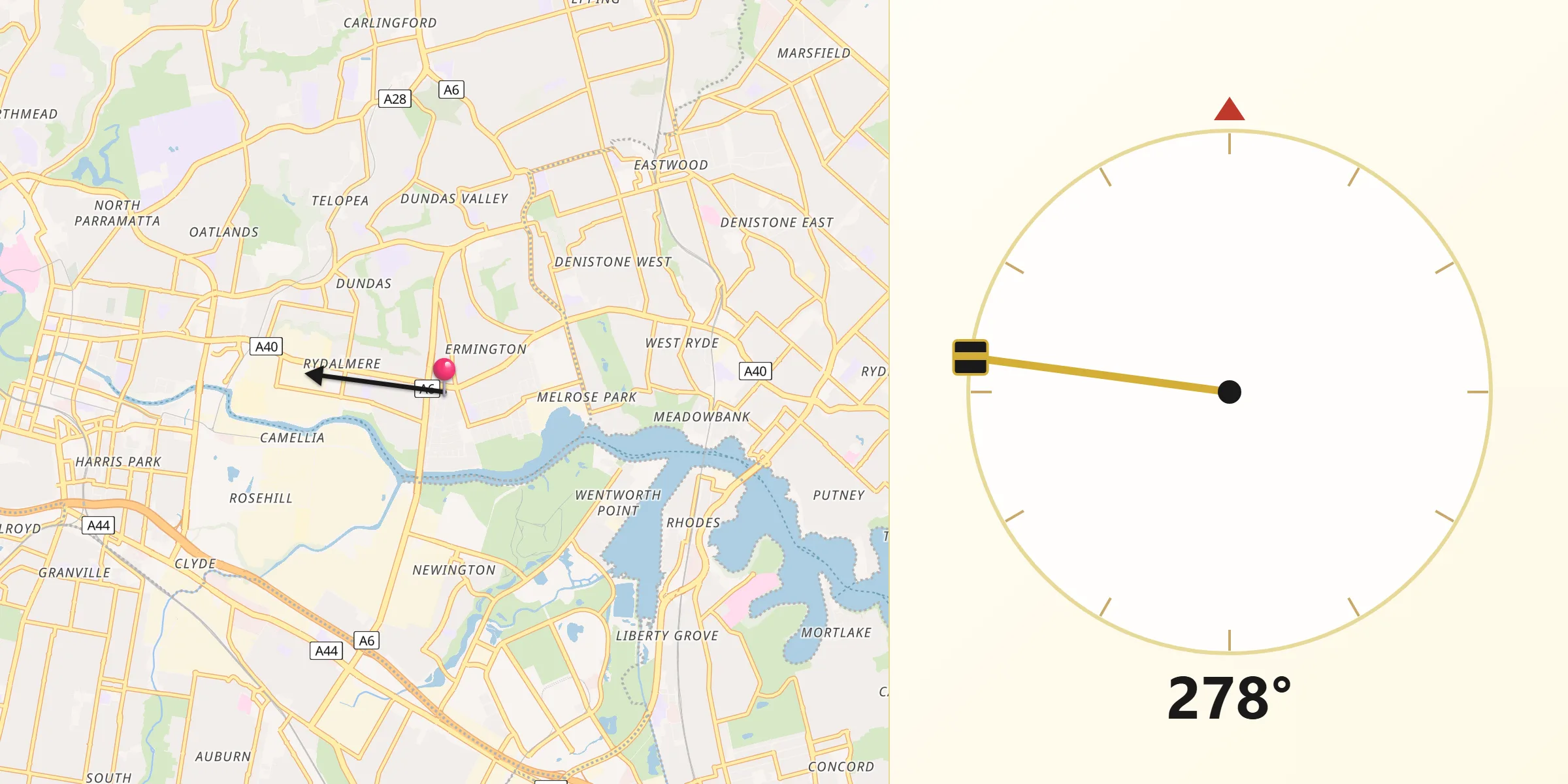 Qibla Direction from Ermington