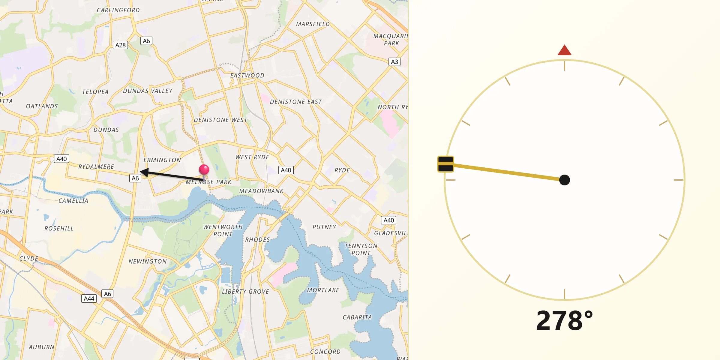 Qibla Direction from Melrose Park