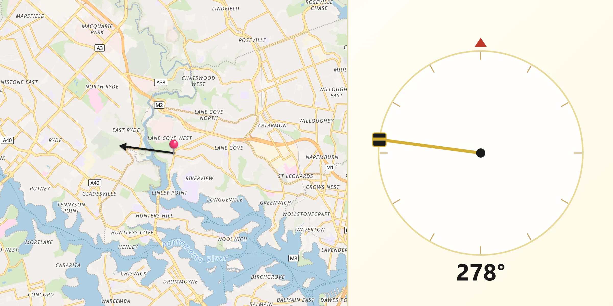 Qibla Direction from Lane Cove West