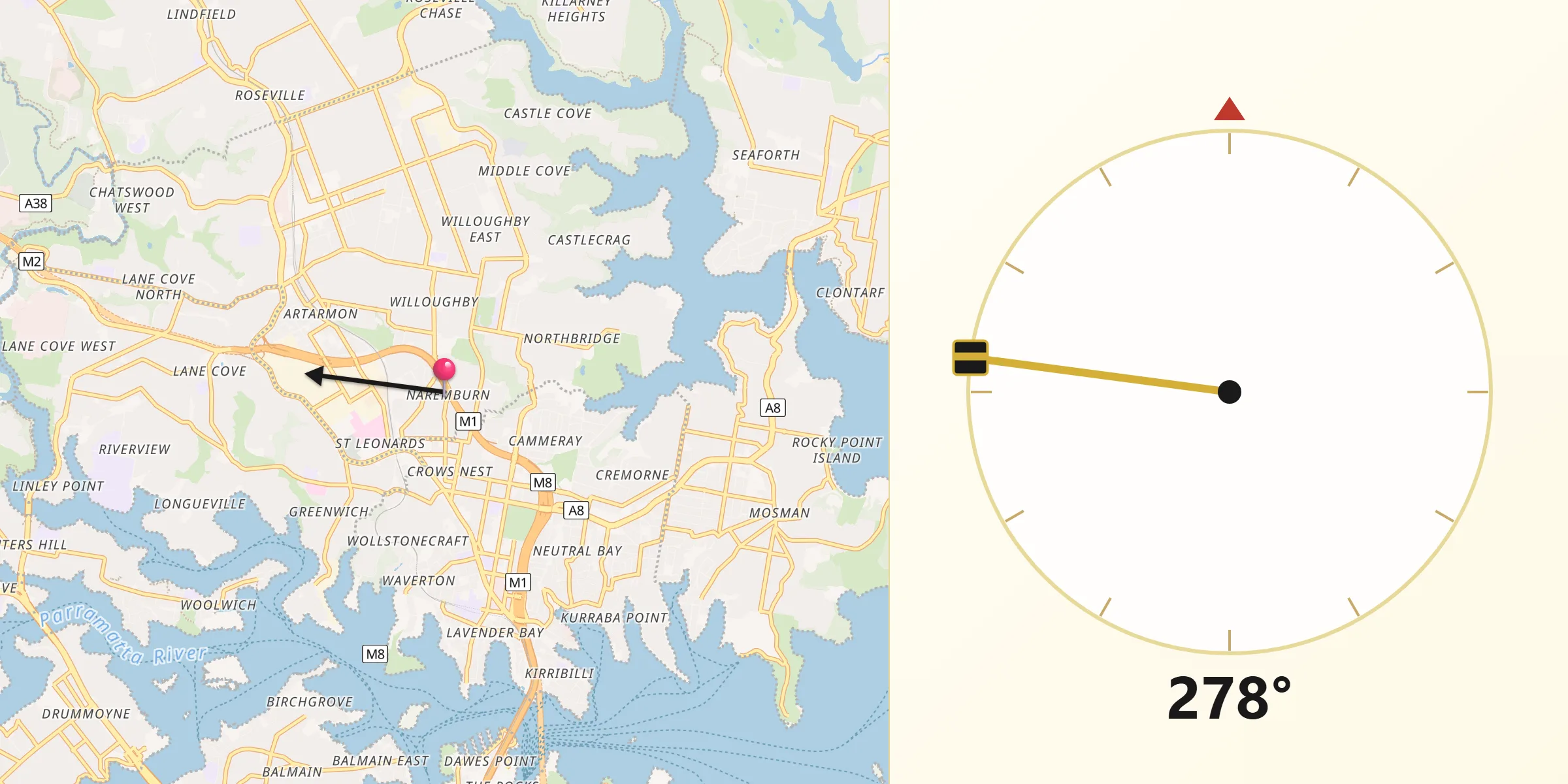 Qibla Direction from Naremburn