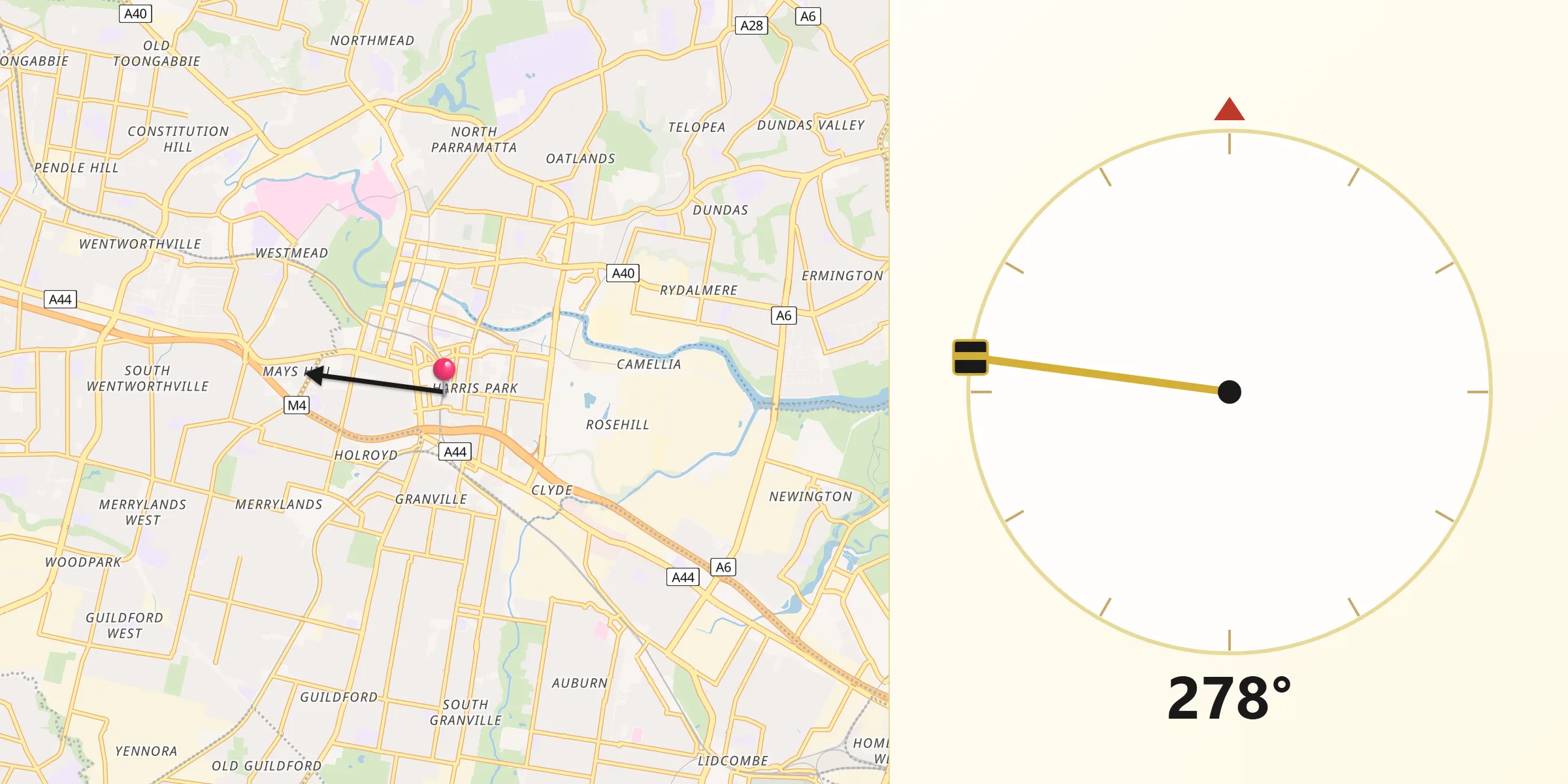 Qibla Direction from Harris Park
