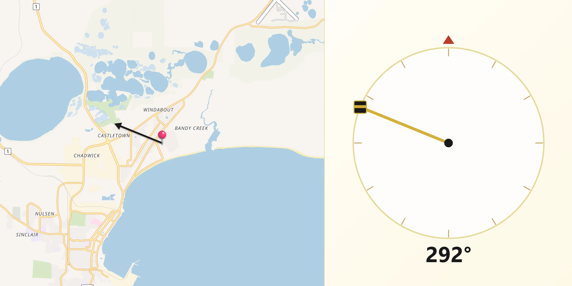 Qibla Direction from Castletown