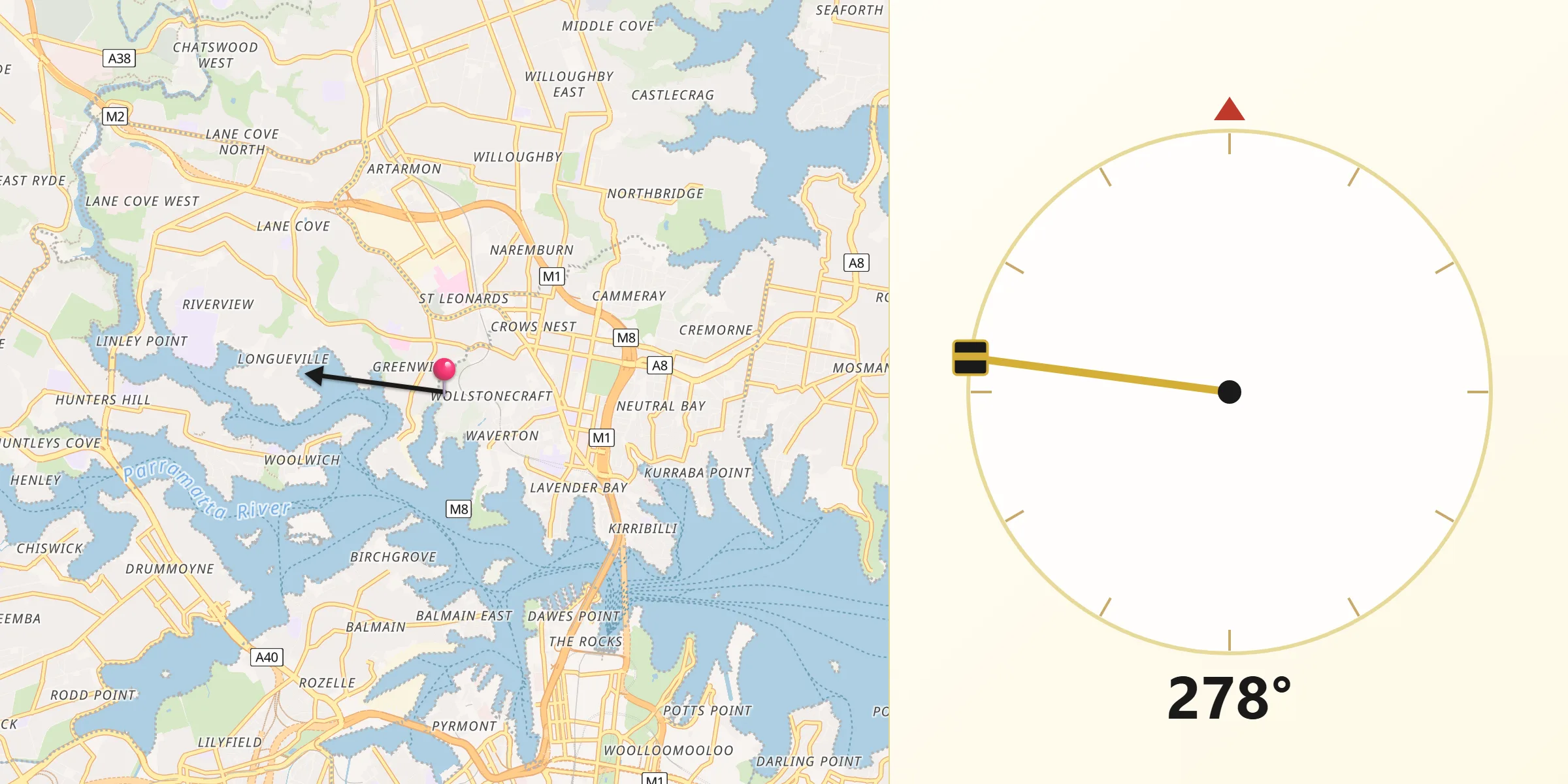 Qibla Direction from Wollstonecraft