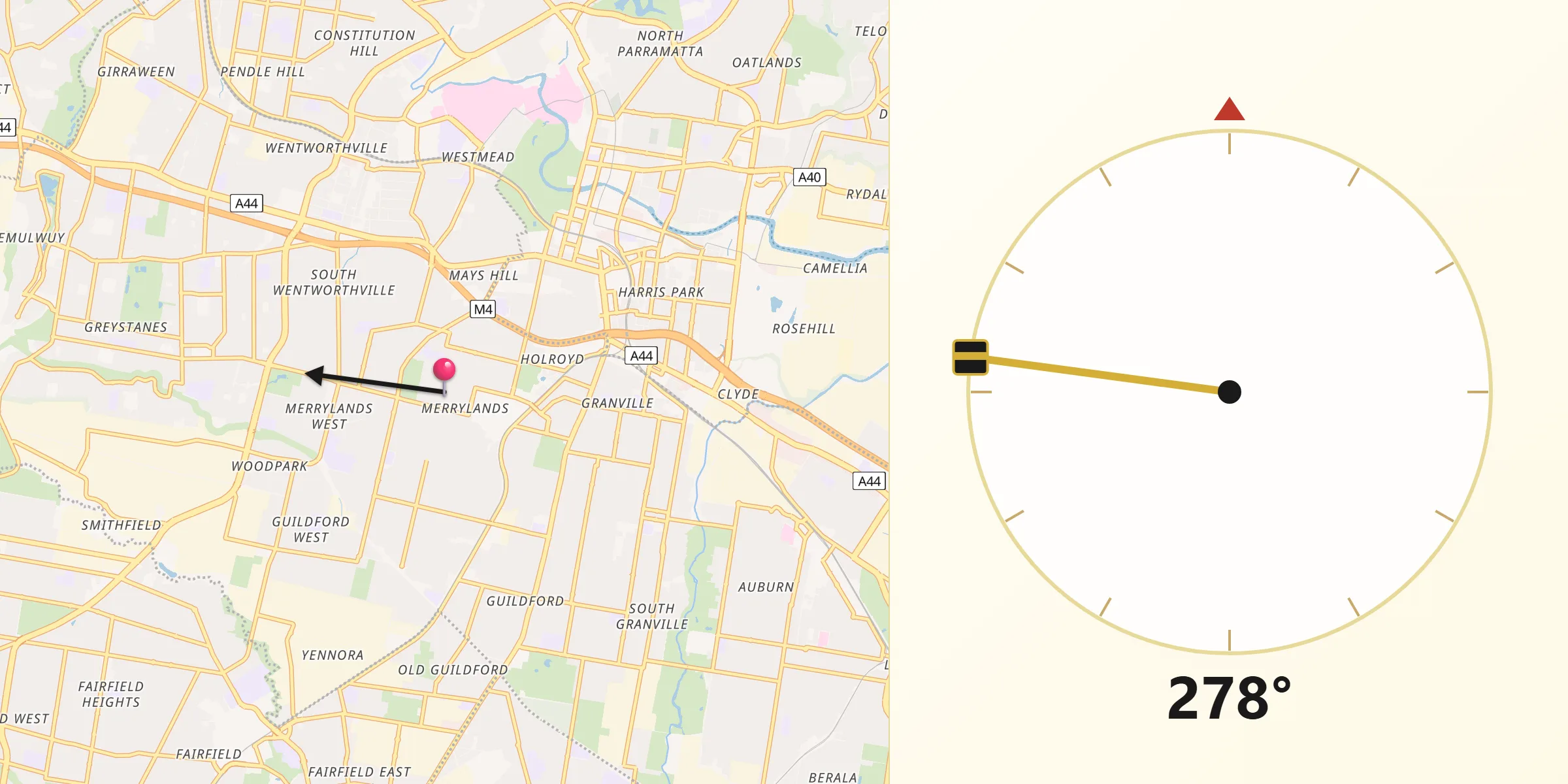 Qibla Direction from Merrylands