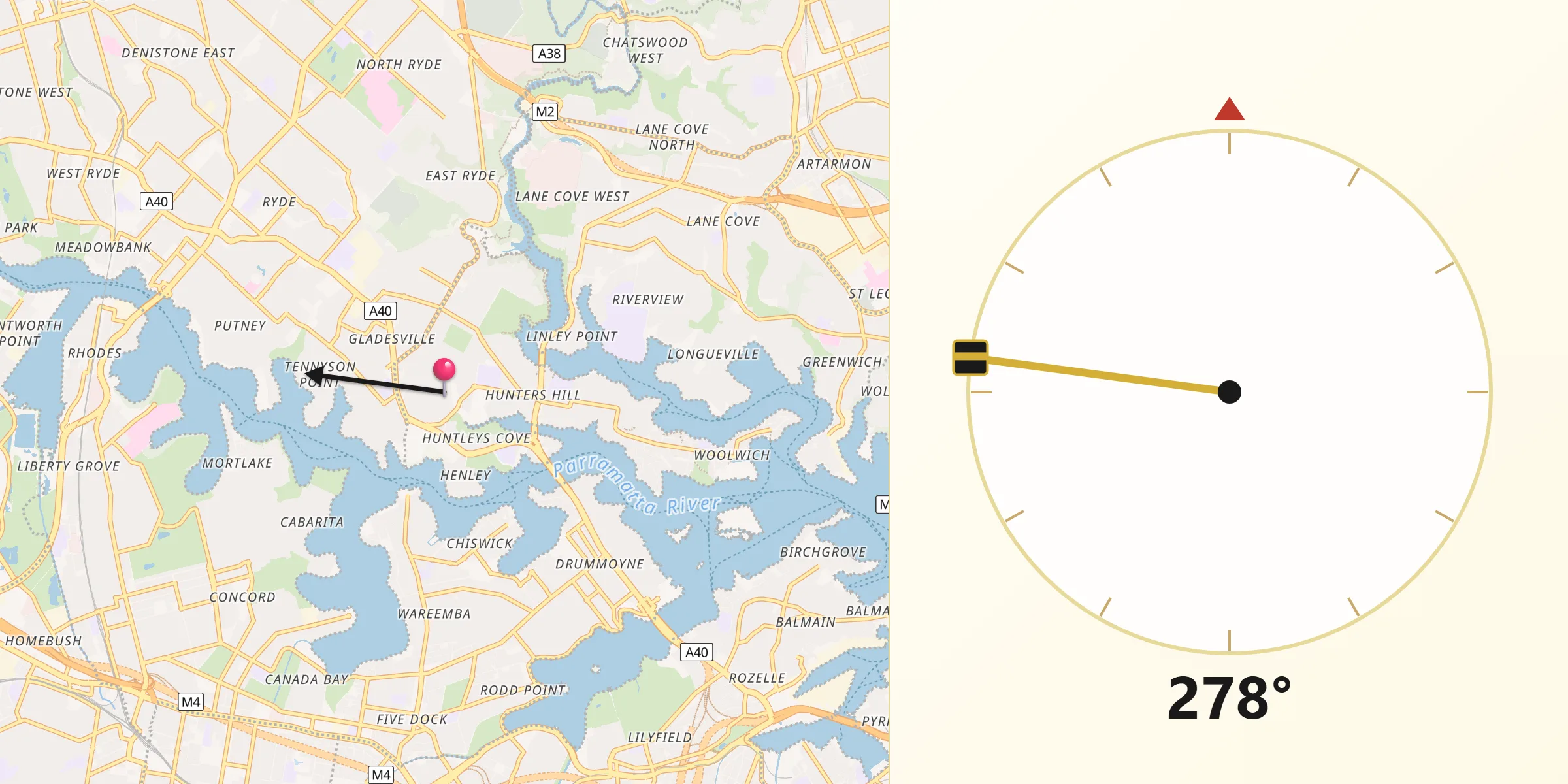 Qibla Direction from Gladesville
