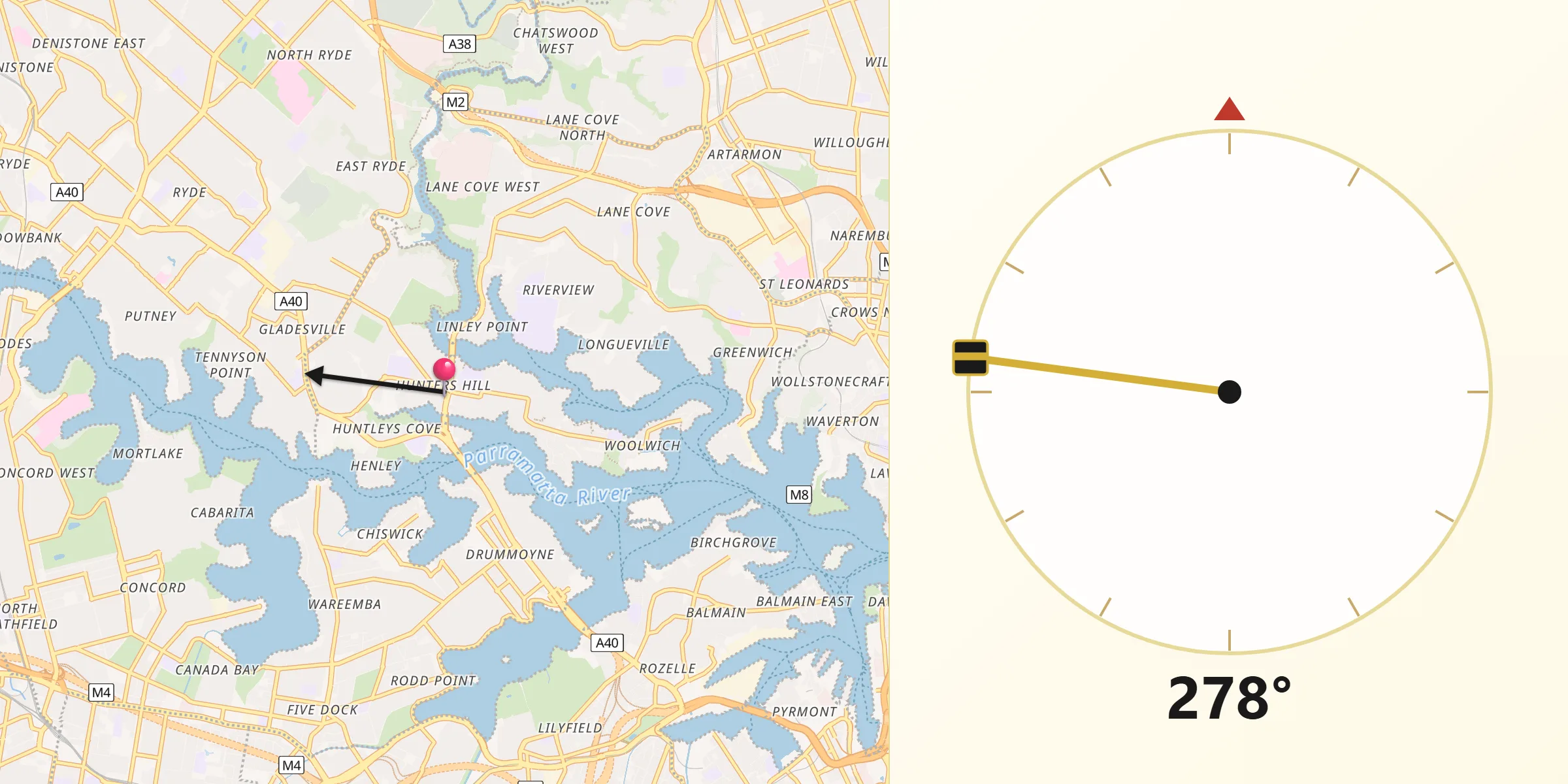Qibla Direction from Hunters Hill