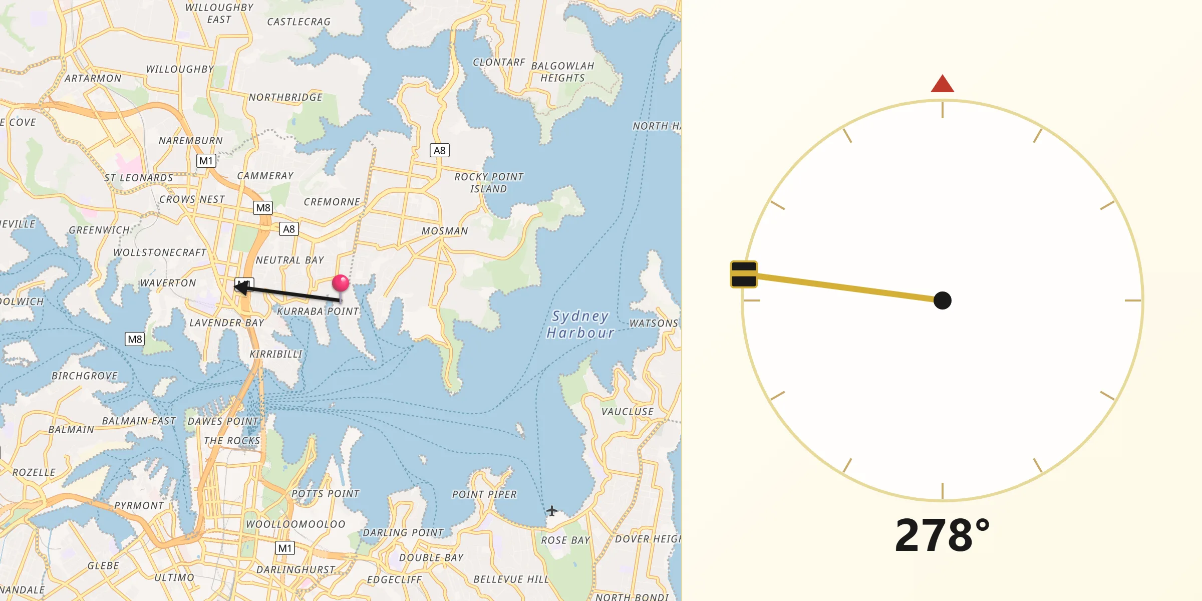 Qibla Direction from Cremorne Point