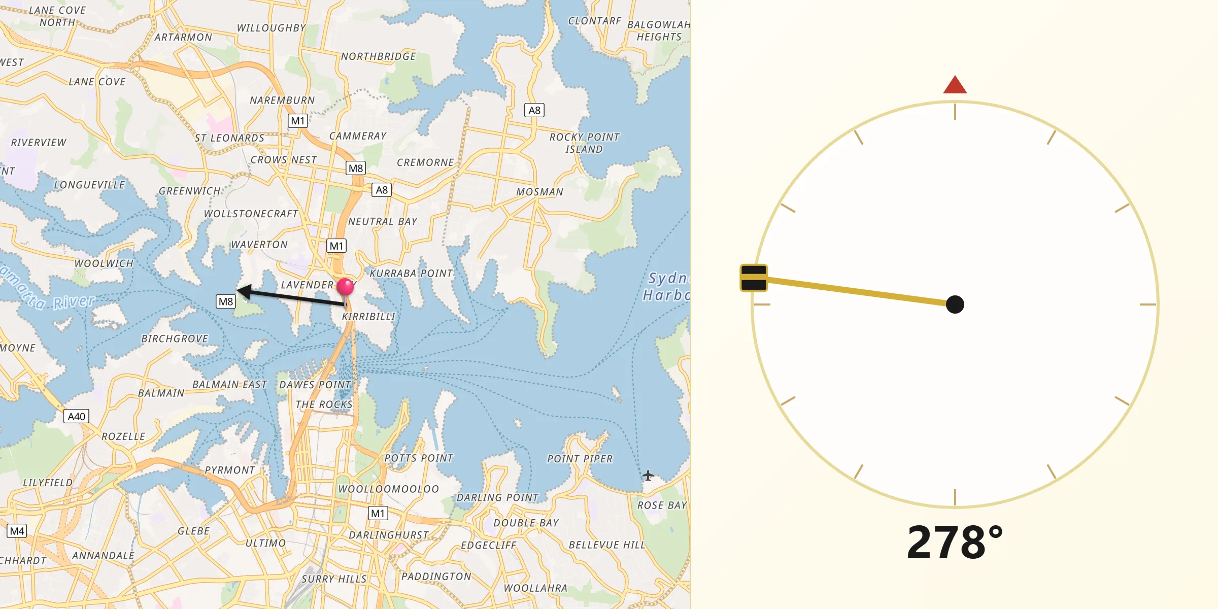 Qibla Direction from Milsons Point