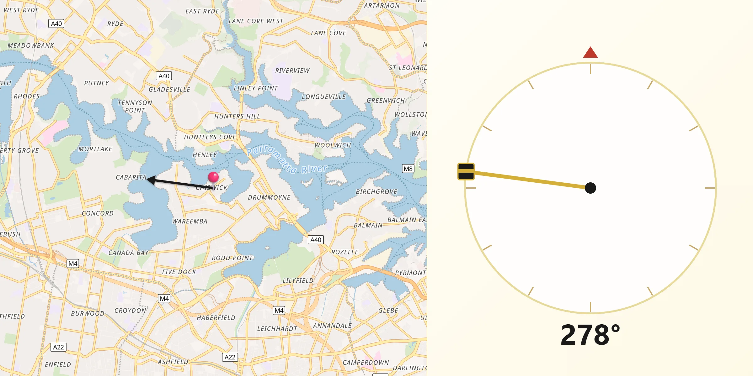 Qibla Direction from Chiswick
