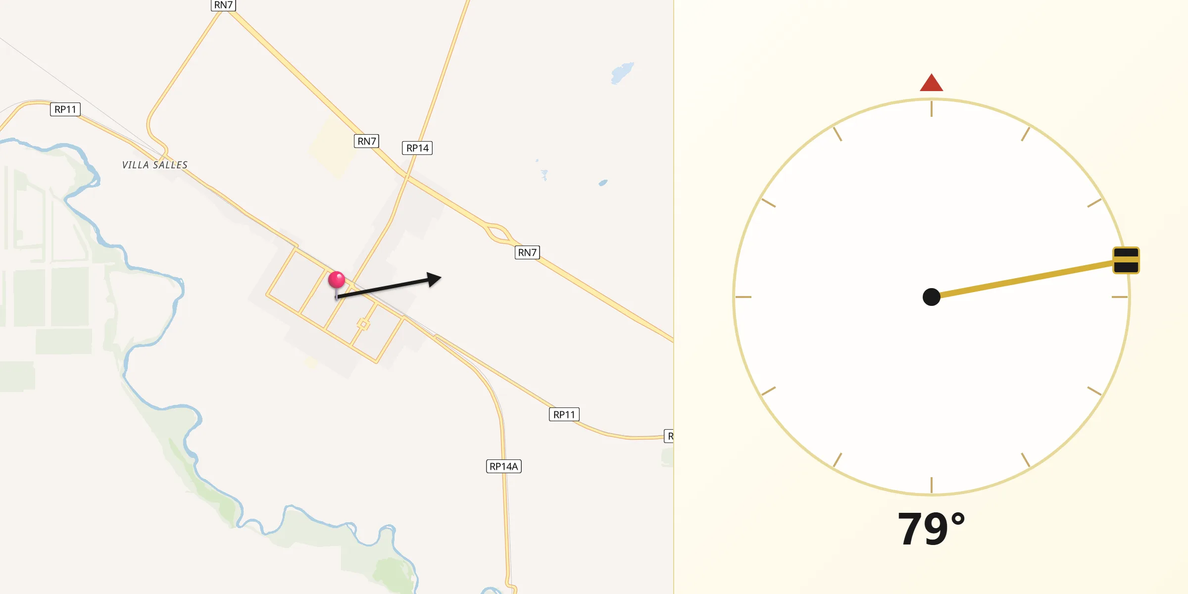Dirección de la Qibla desde Justo Daract