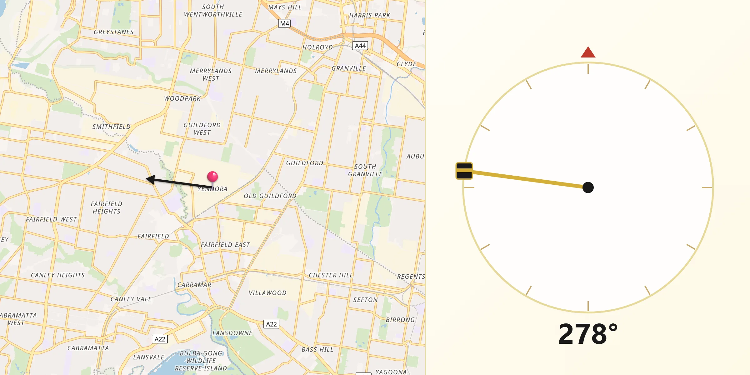 Qibla Direction from Yennora