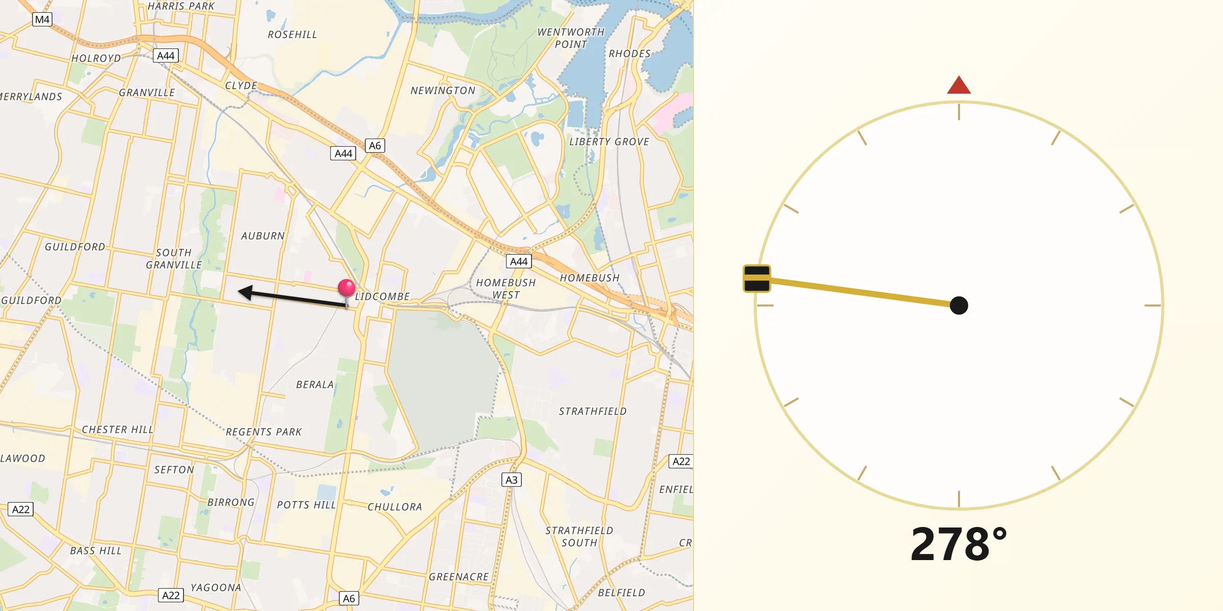 Qibla Direction from Lidcombe