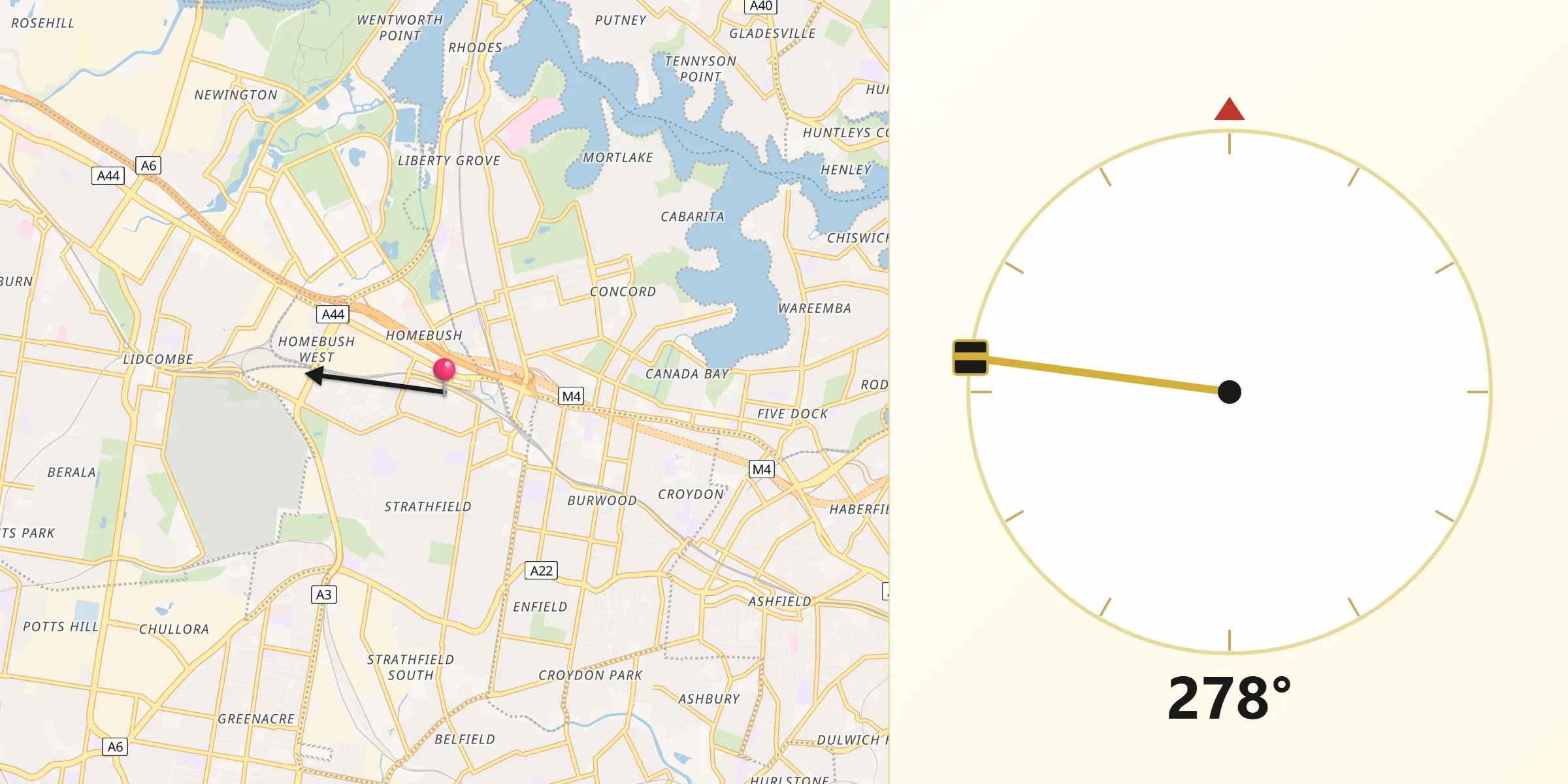 Qibla Direction from Homebush