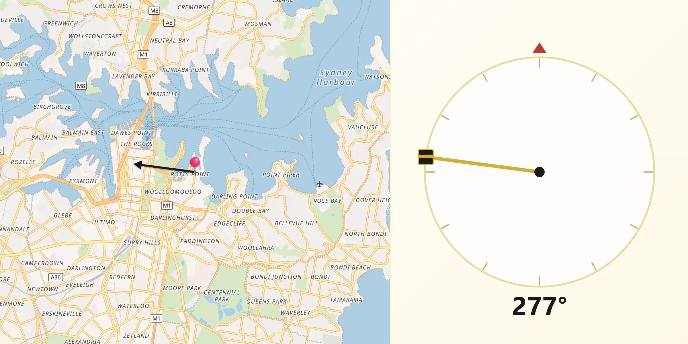Qibla Direction from Potts Point