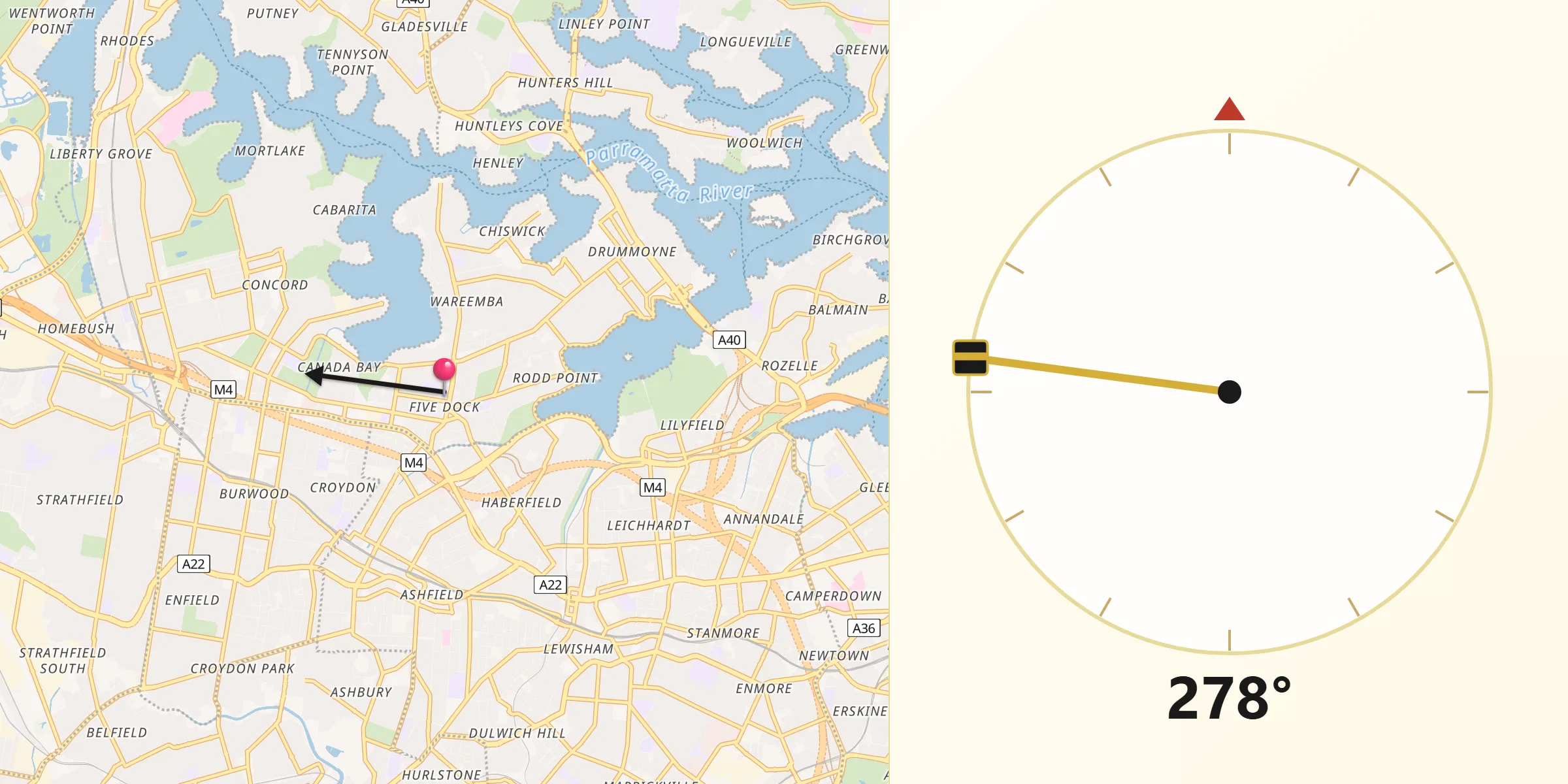 Qibla Direction from Five Dock