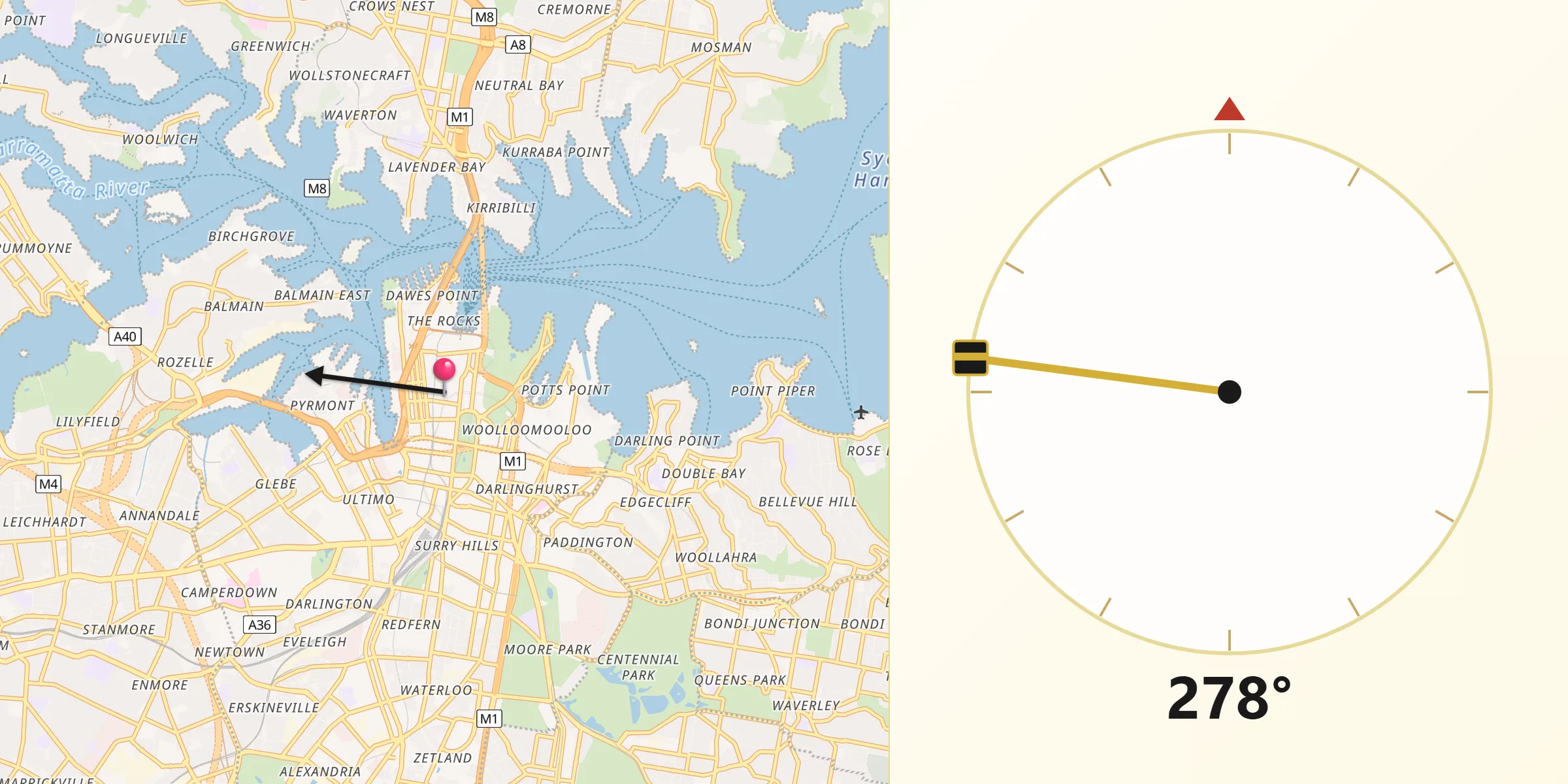 Qibla Direction from City of Sydney