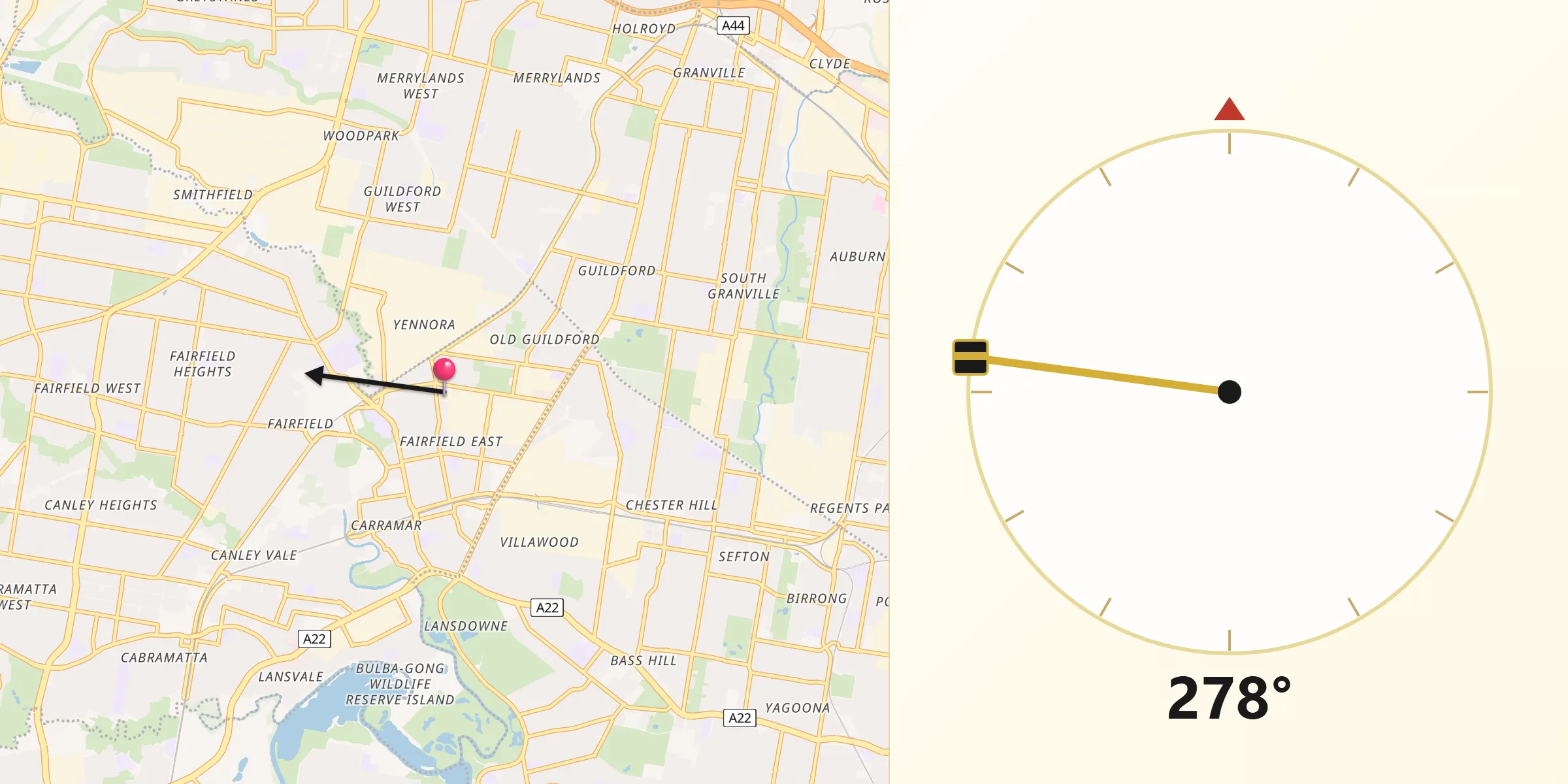 Qibla Direction from Fairfield East