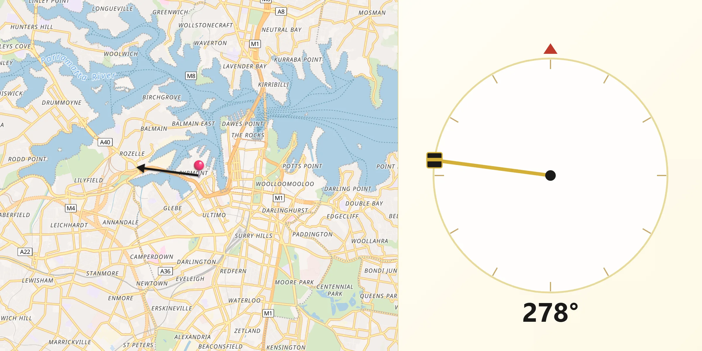 Qibla Direction from Pyrmont