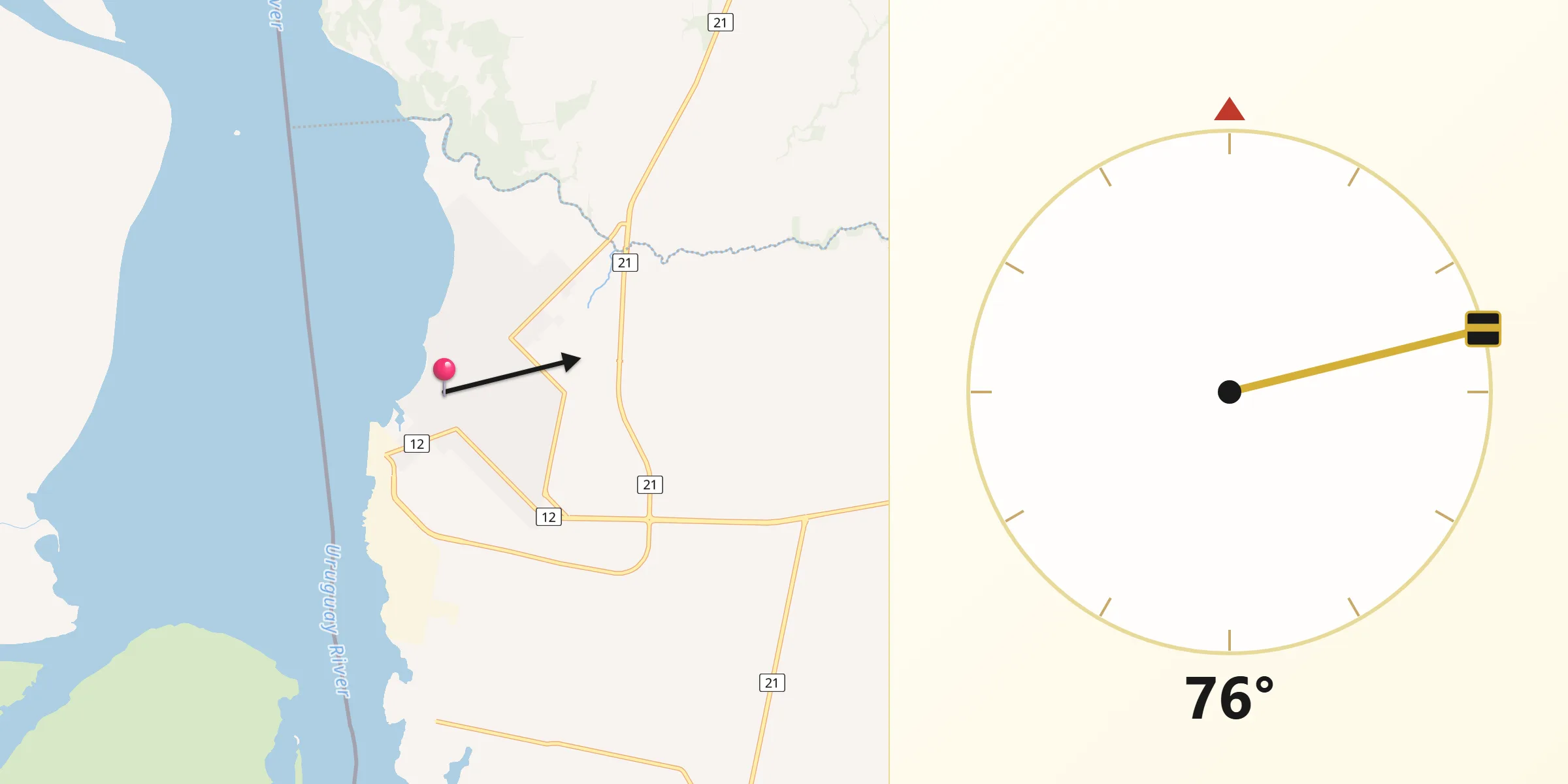 Dirección de la Qibla desde Nueva Palmira