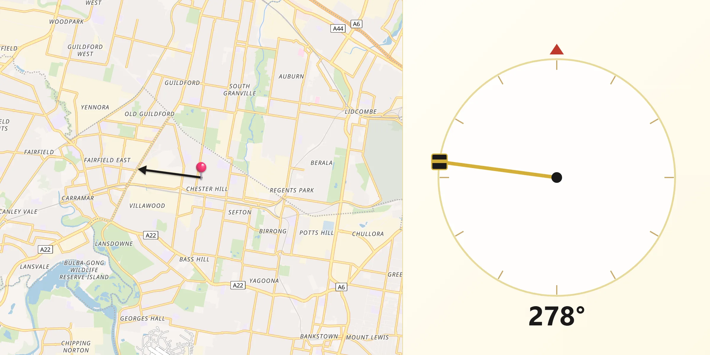 Qibla Direction from Chester Hill