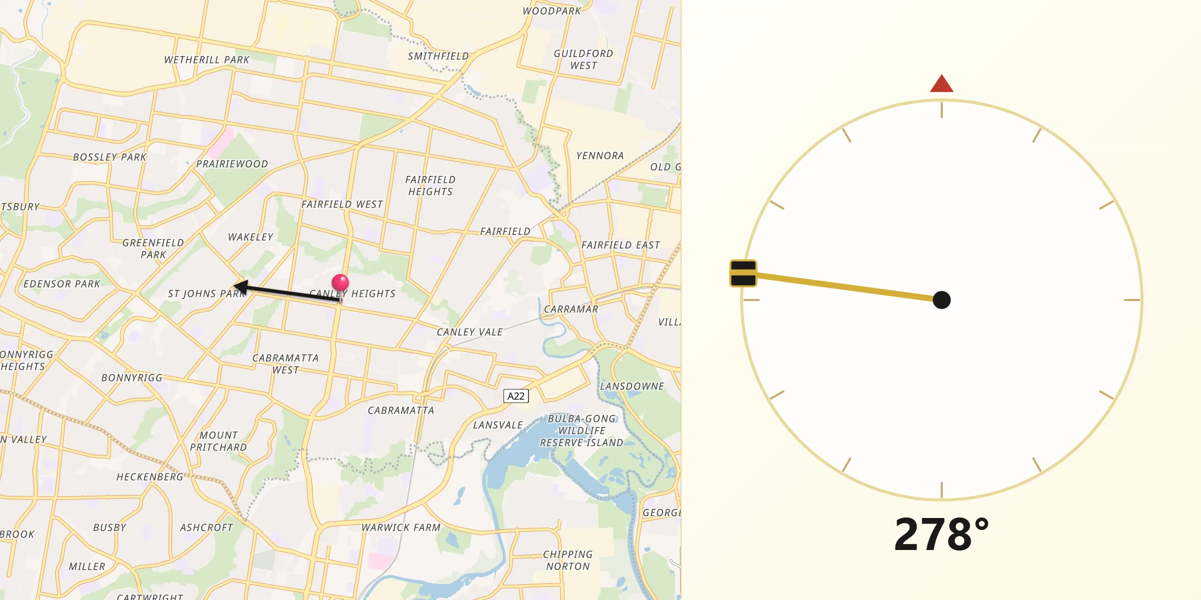 Qibla Direction from Canley Heights