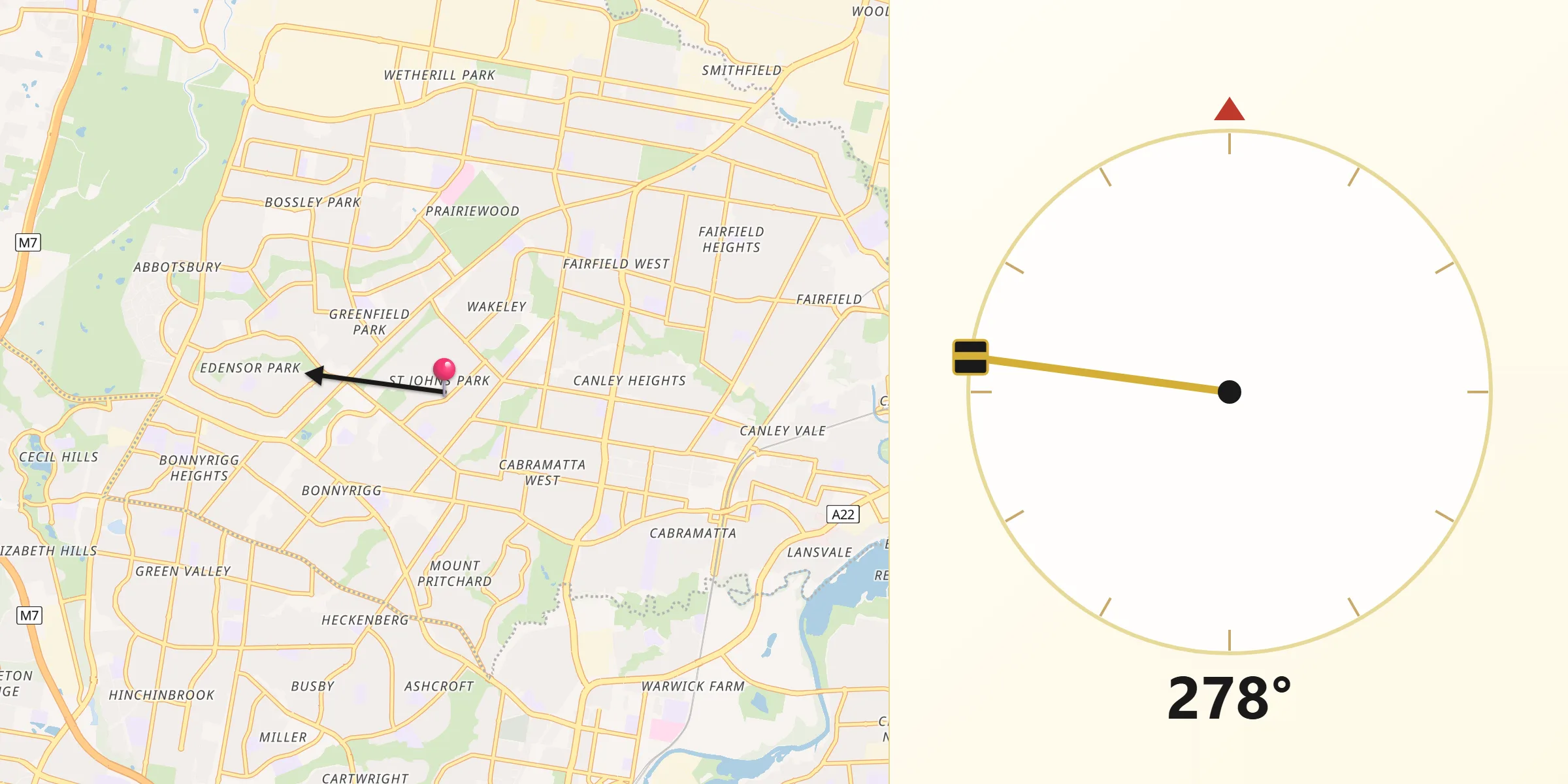 Qibla Direction from St Johns Park