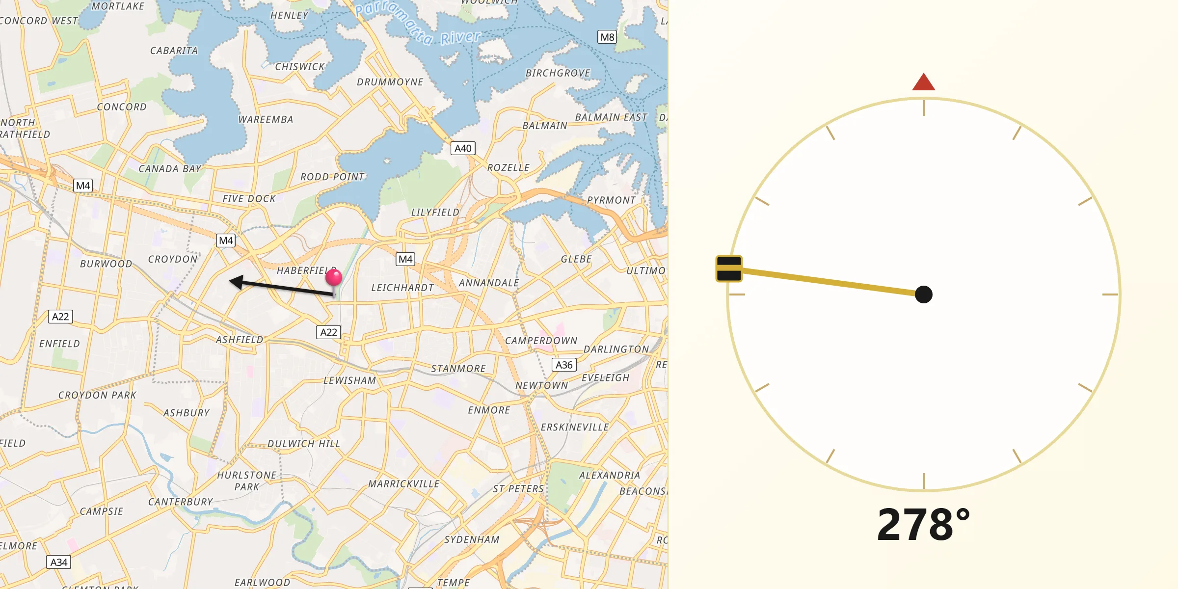 Qibla Direction from Haberfield