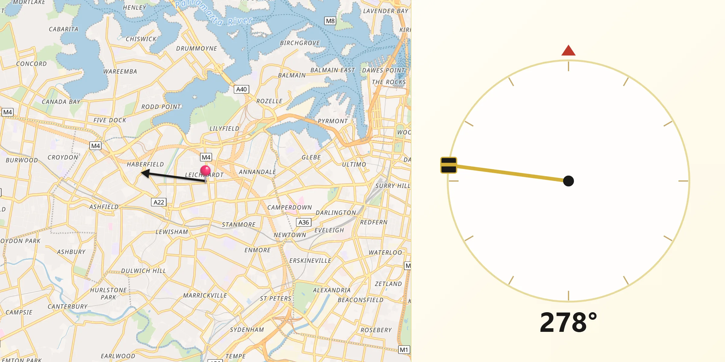 Qibla Direction from Leichhardt