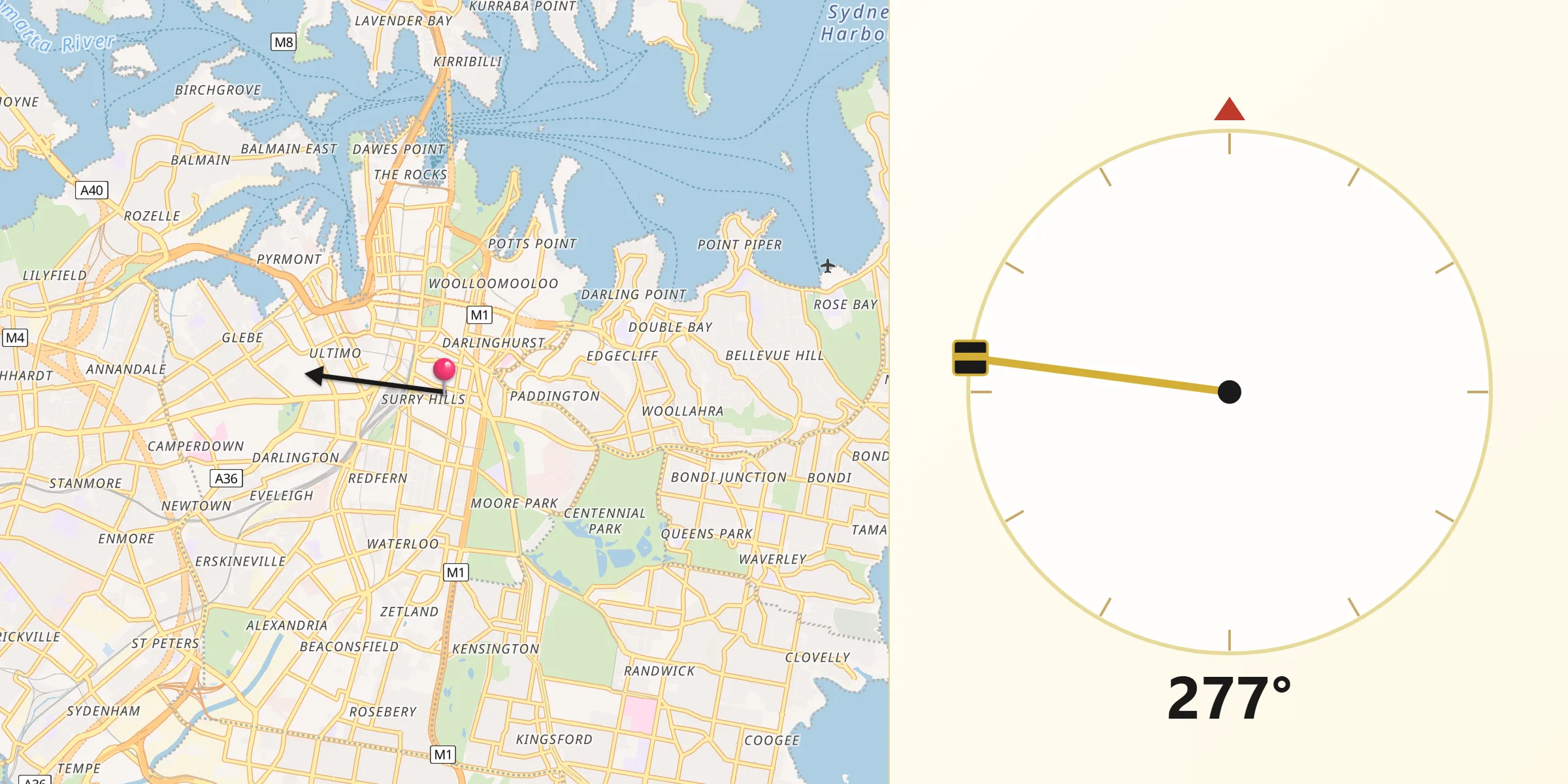 Qibla Direction from Surry Hills