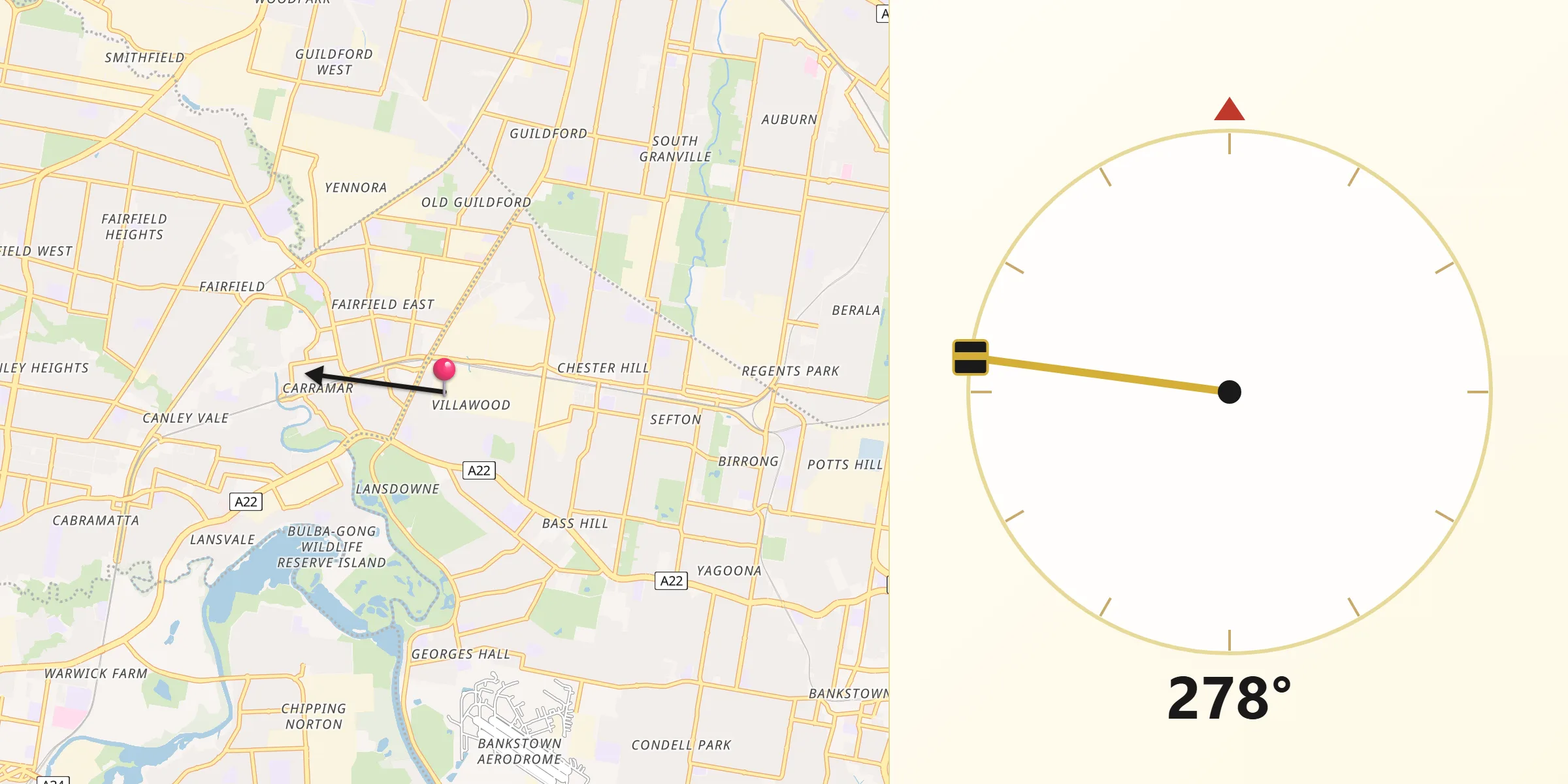 Qibla Direction from Villawood