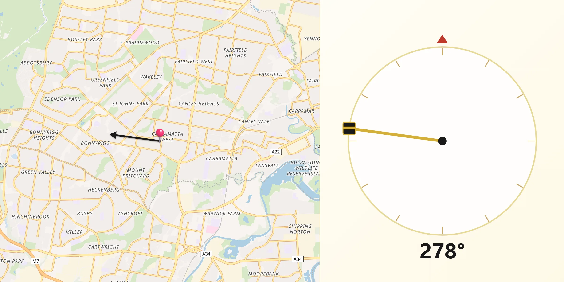 Qibla Direction from Cabramatta West