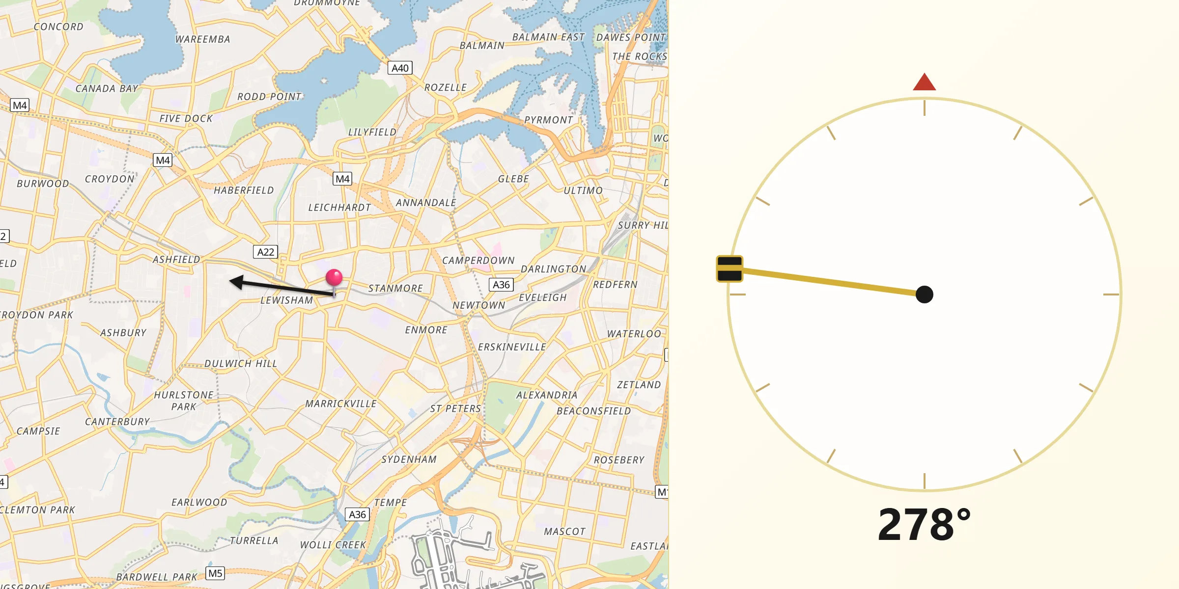 Qibla Direction from Petersham