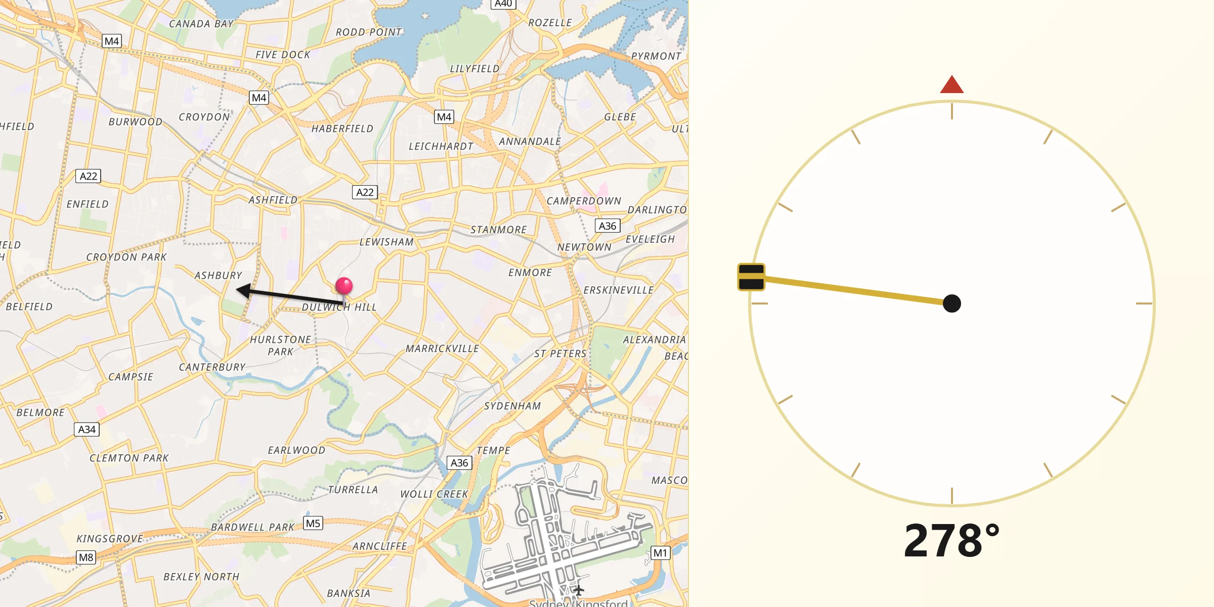 Qibla Direction from Dulwich Hill