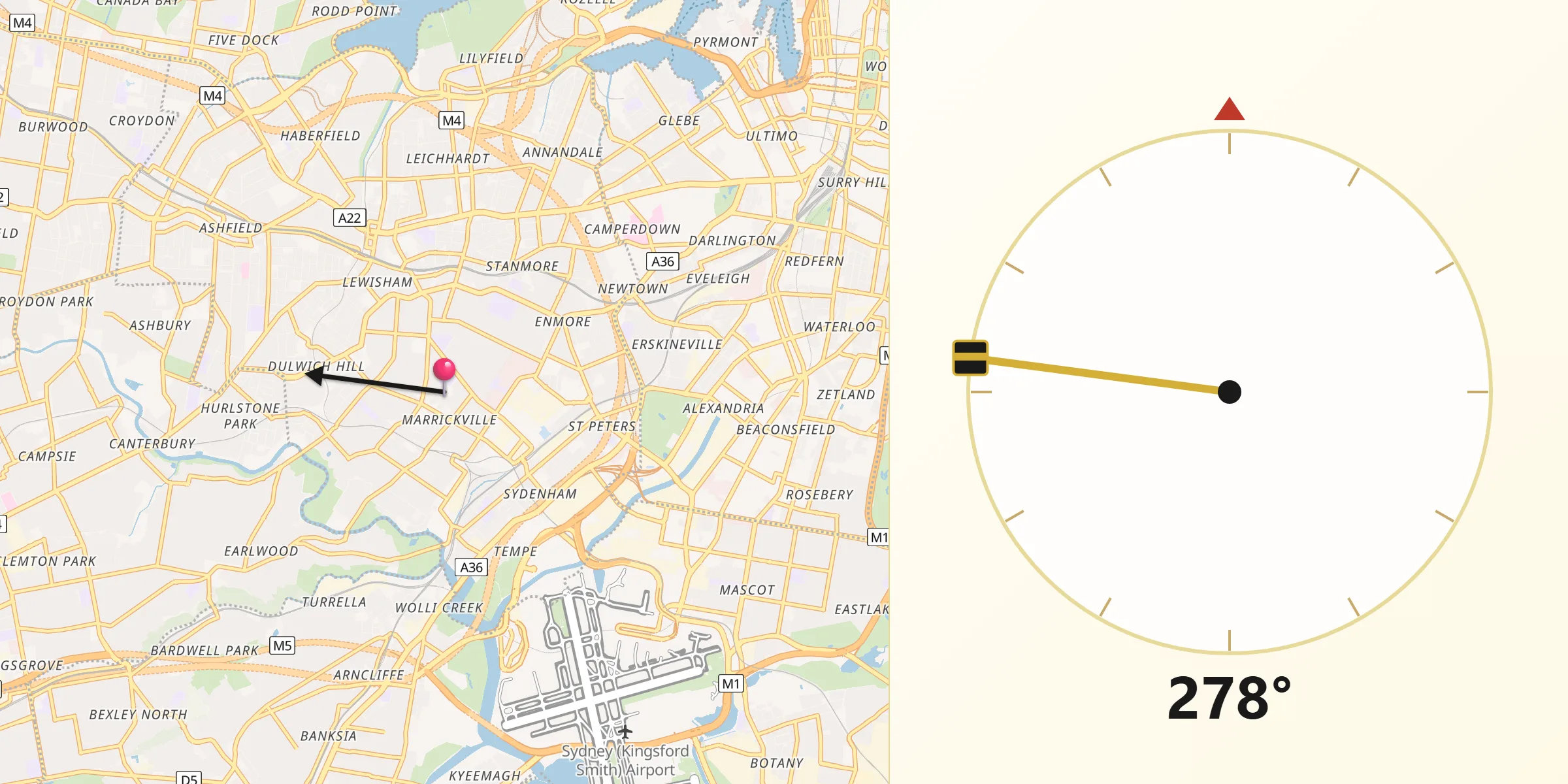 Qibla Direction from Marrickville