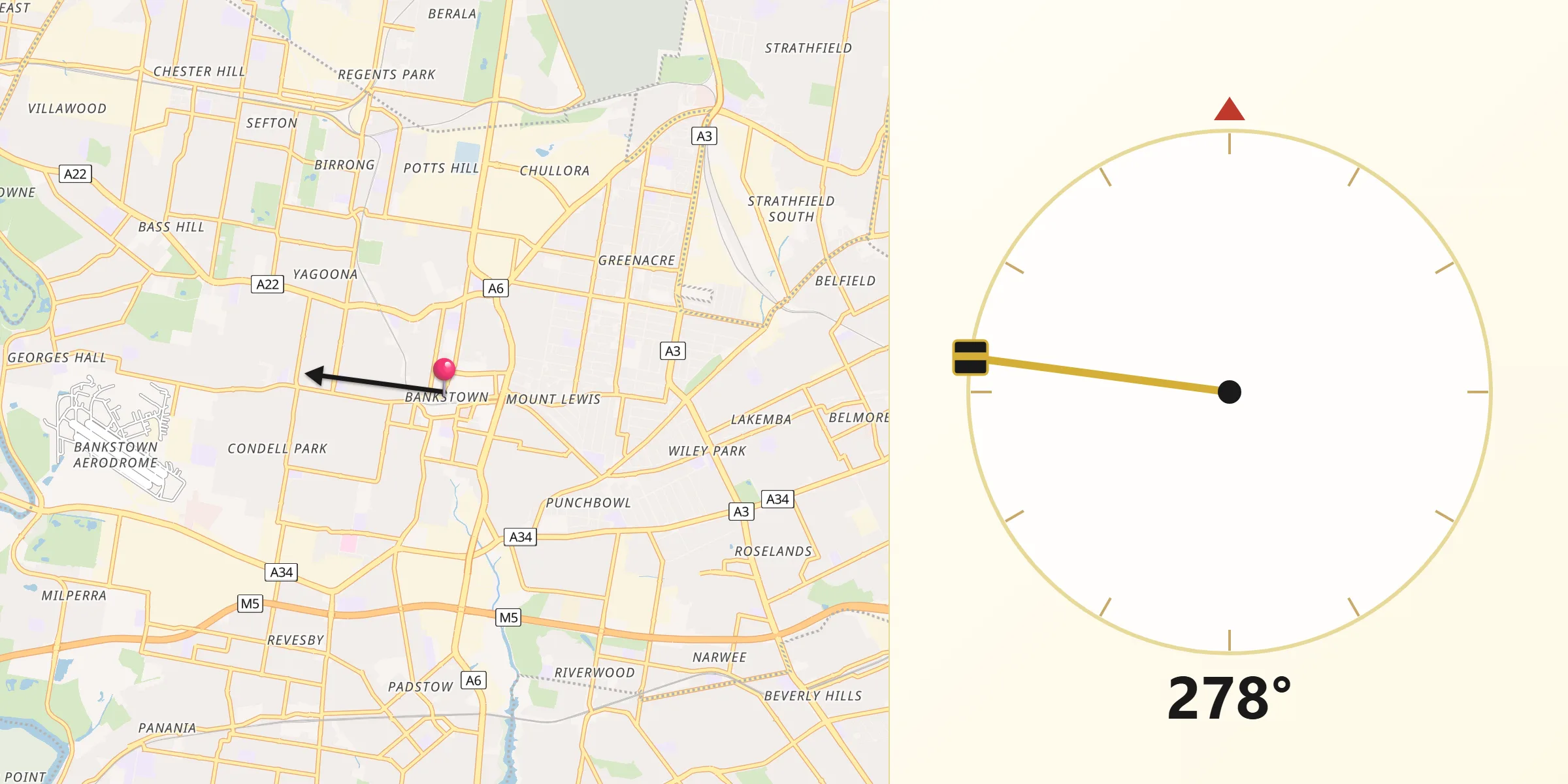 Qibla Direction from Bankstown