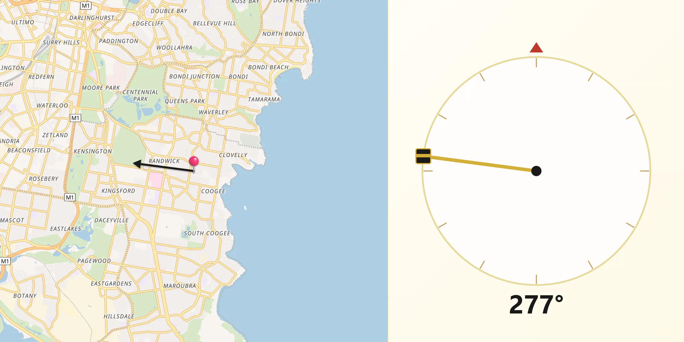 Qibla Direction from Randwick