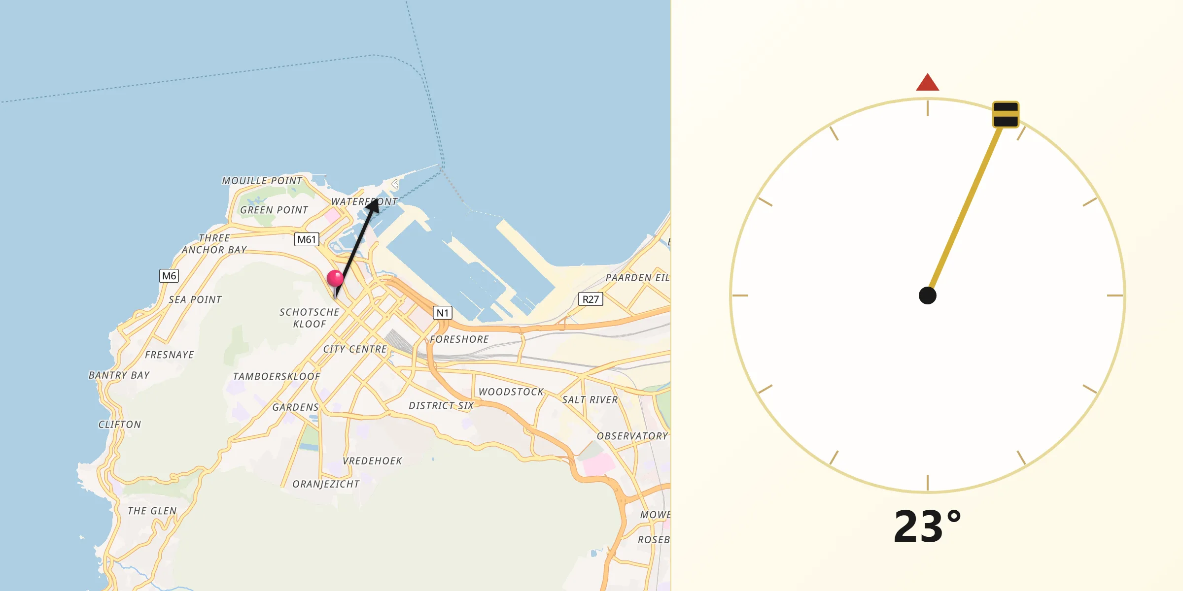 Qibla Direction from City of Cape Town