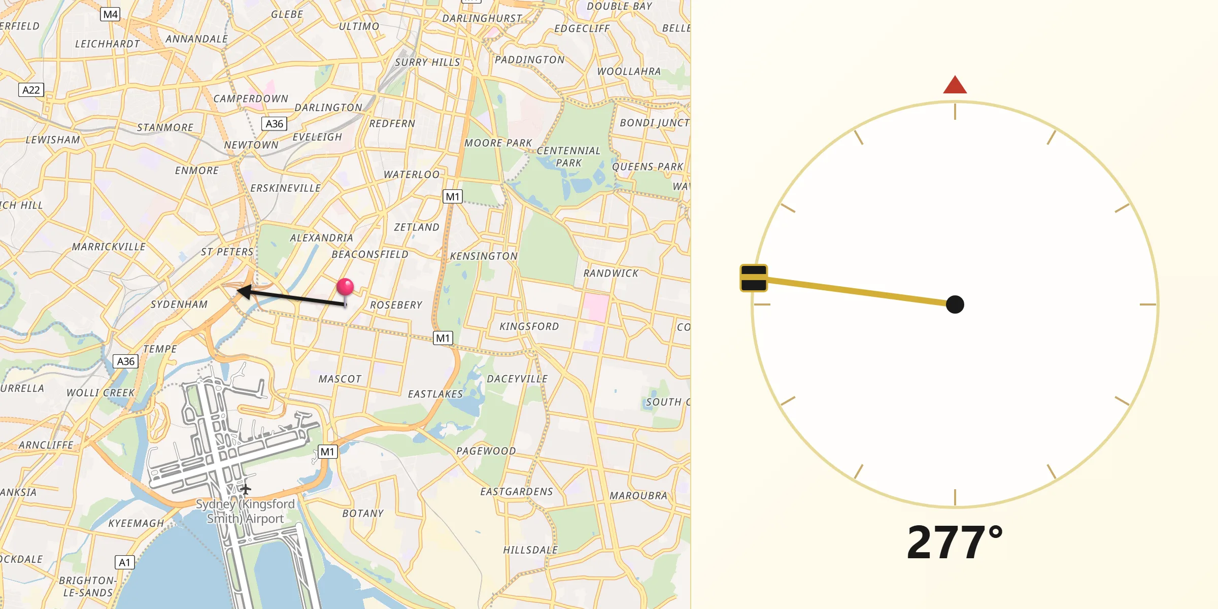 Qibla Direction from Rosebery