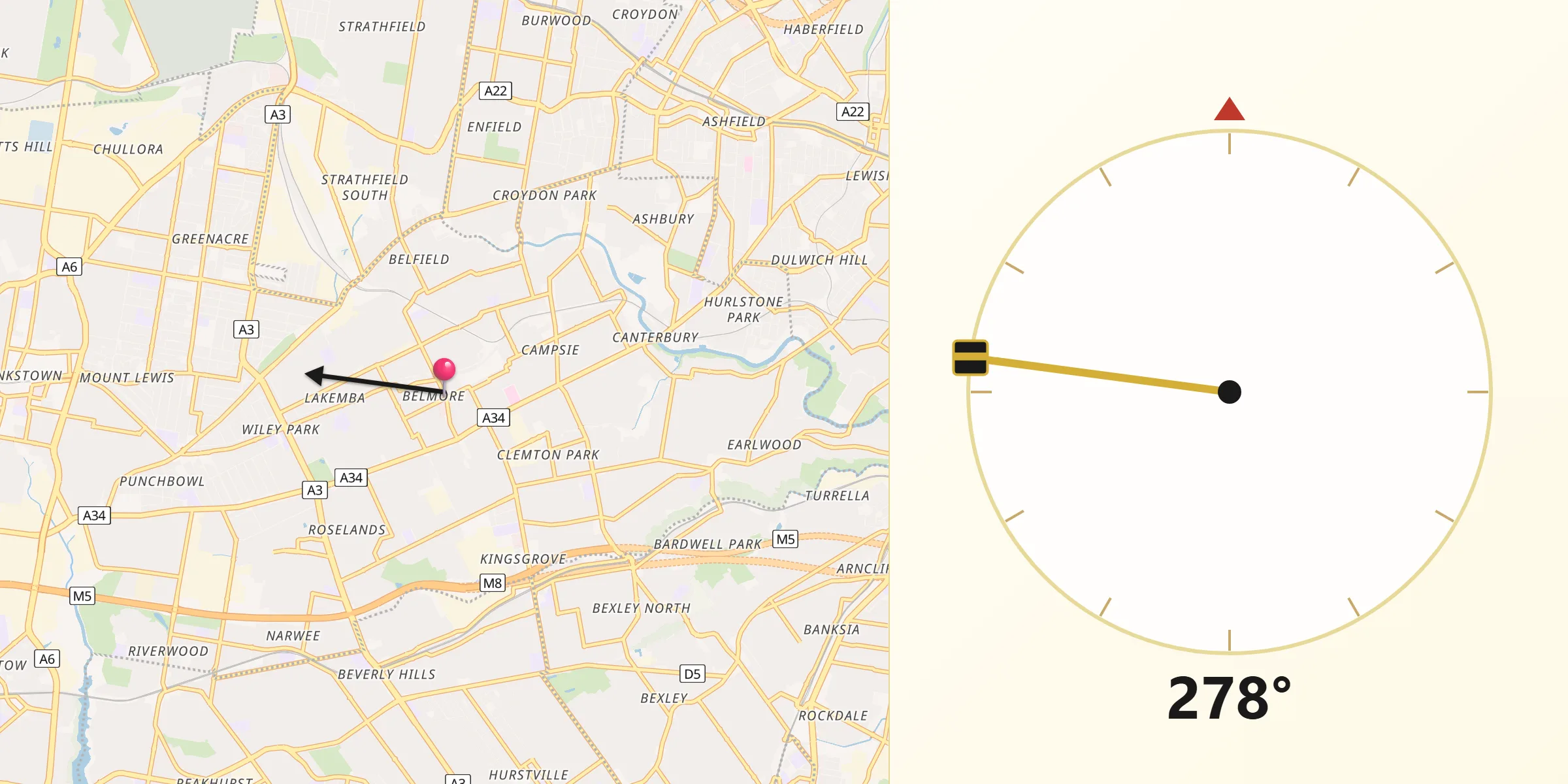Qibla Direction from Belmore