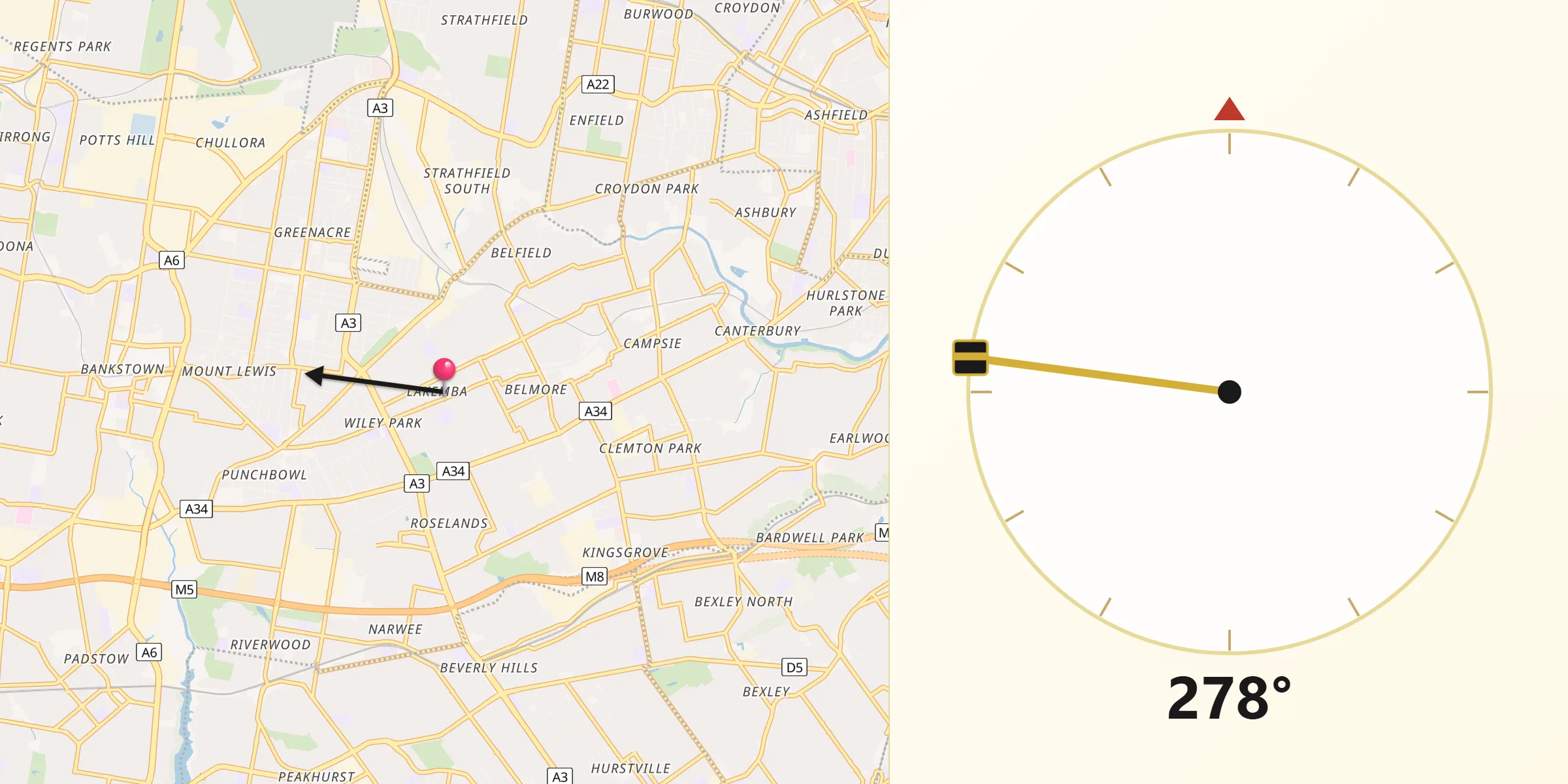 Qibla Direction from Lakemba