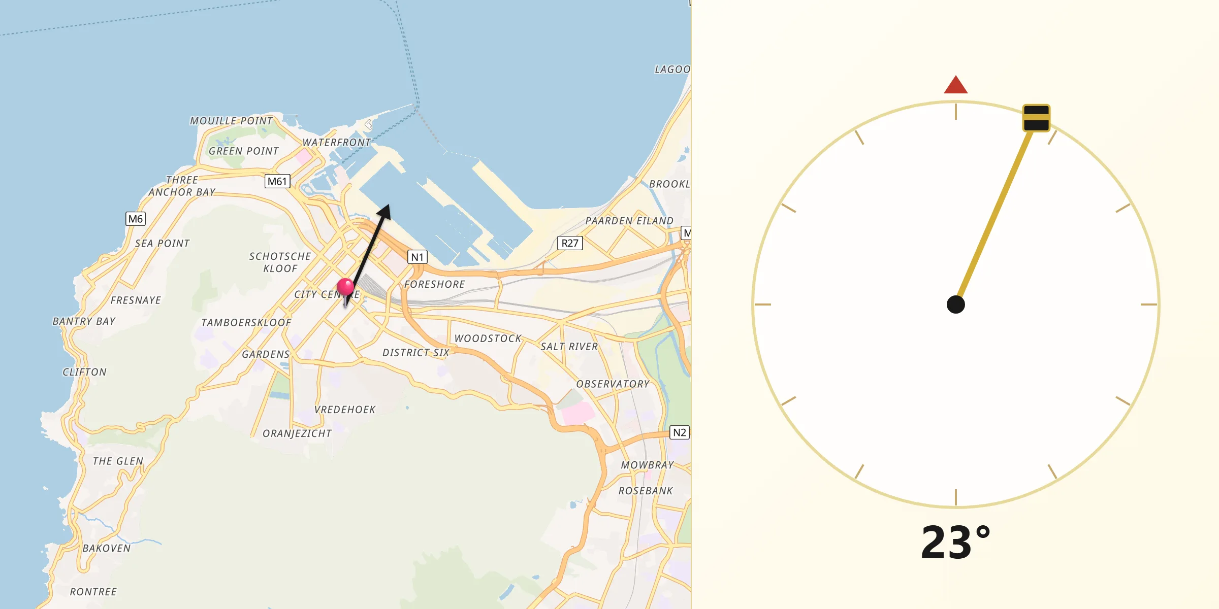 Qibla Direction from Cape Town