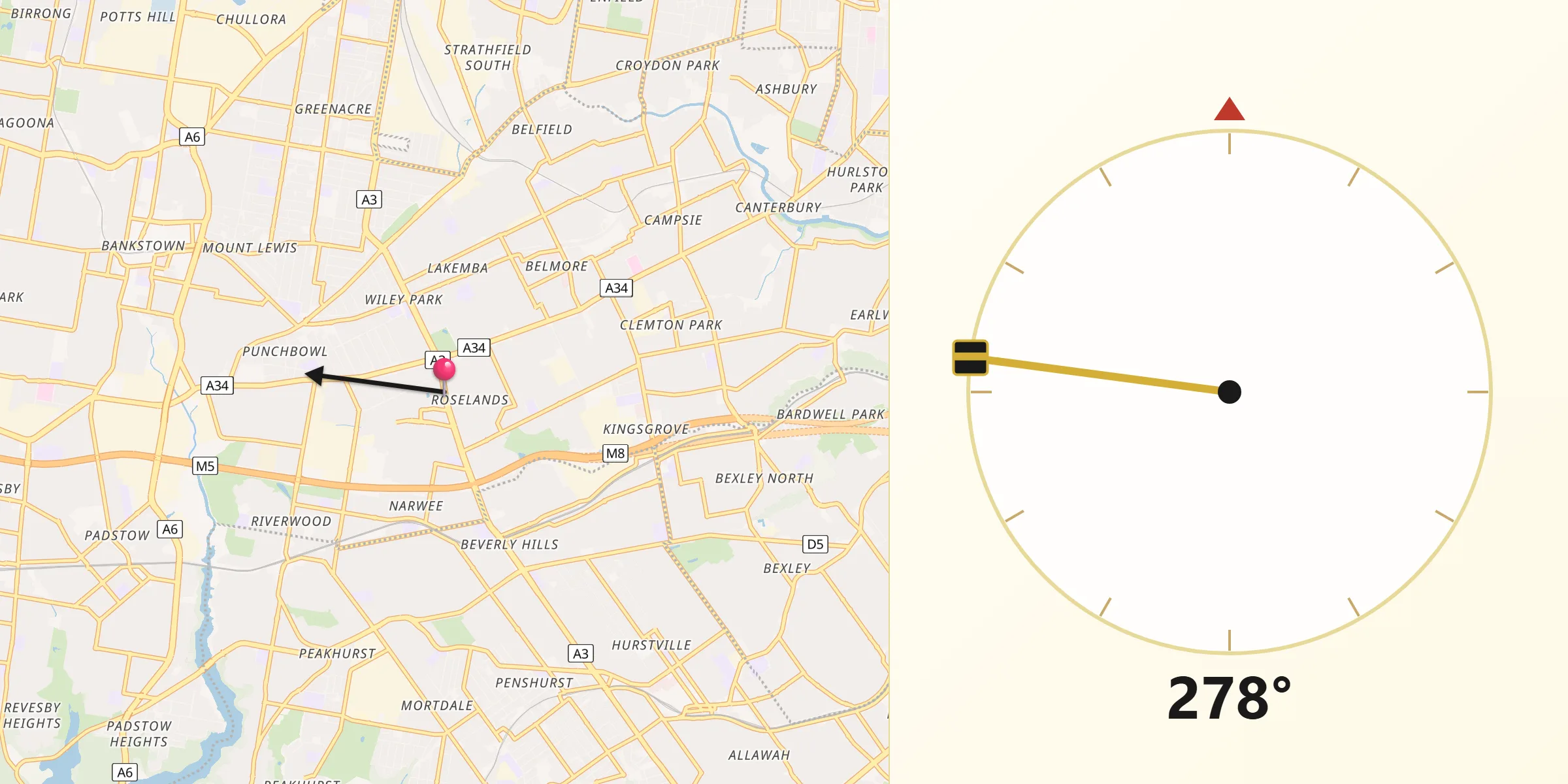 Qibla Direction from Roselands