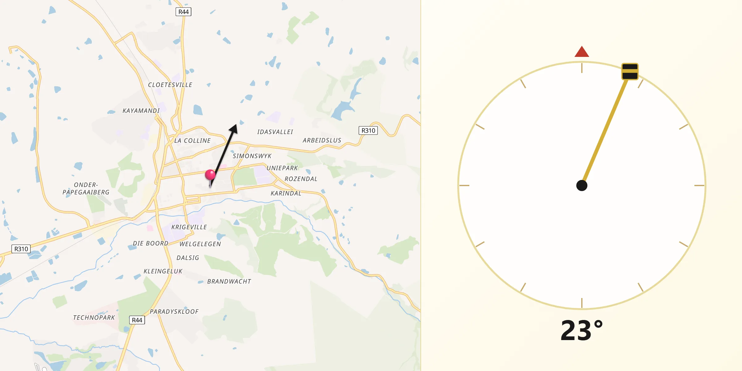 Qibla Direction from Stellenbosch