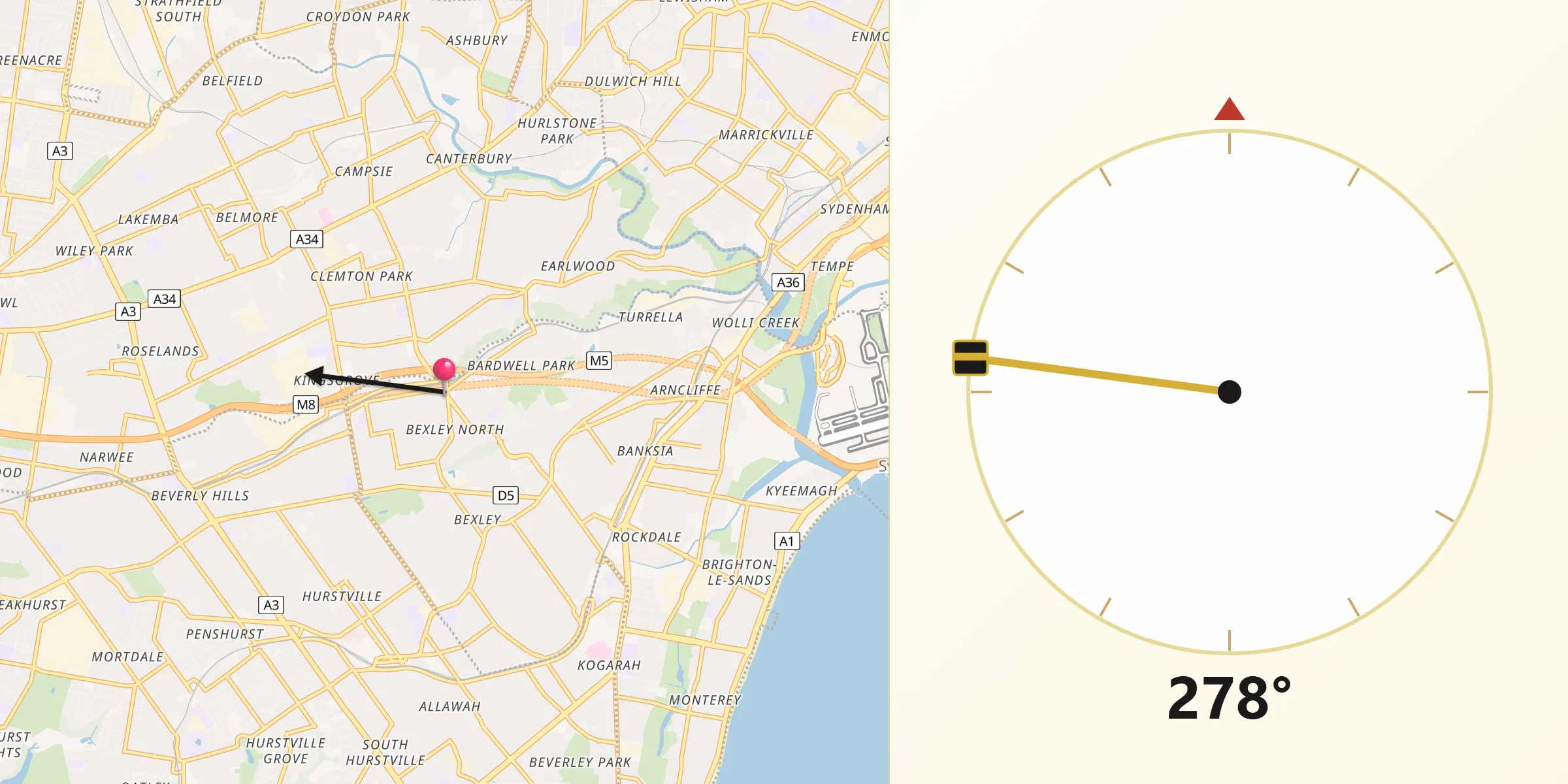 Qibla Direction from Bexley North