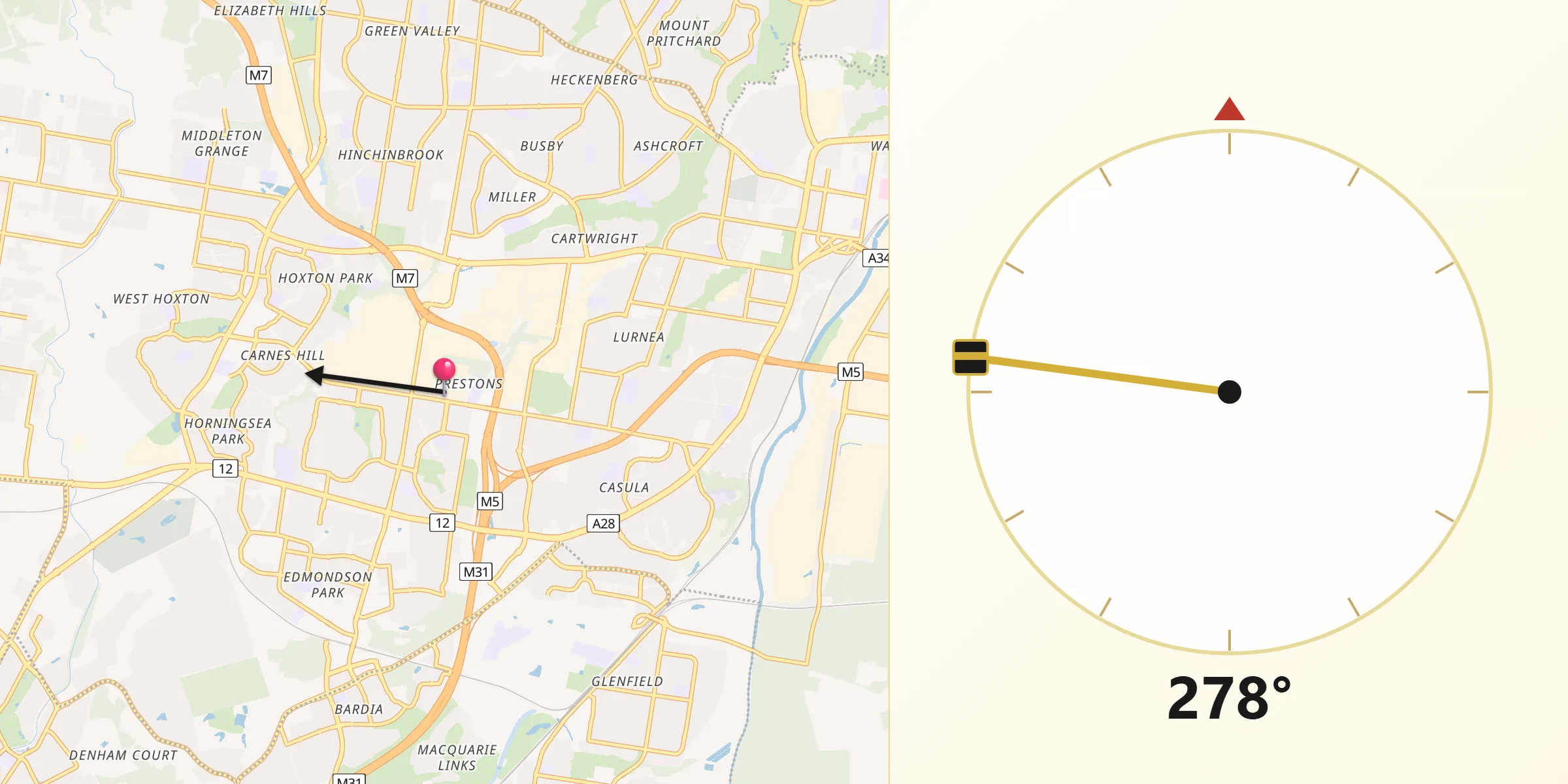 Qibla Direction from Prestons