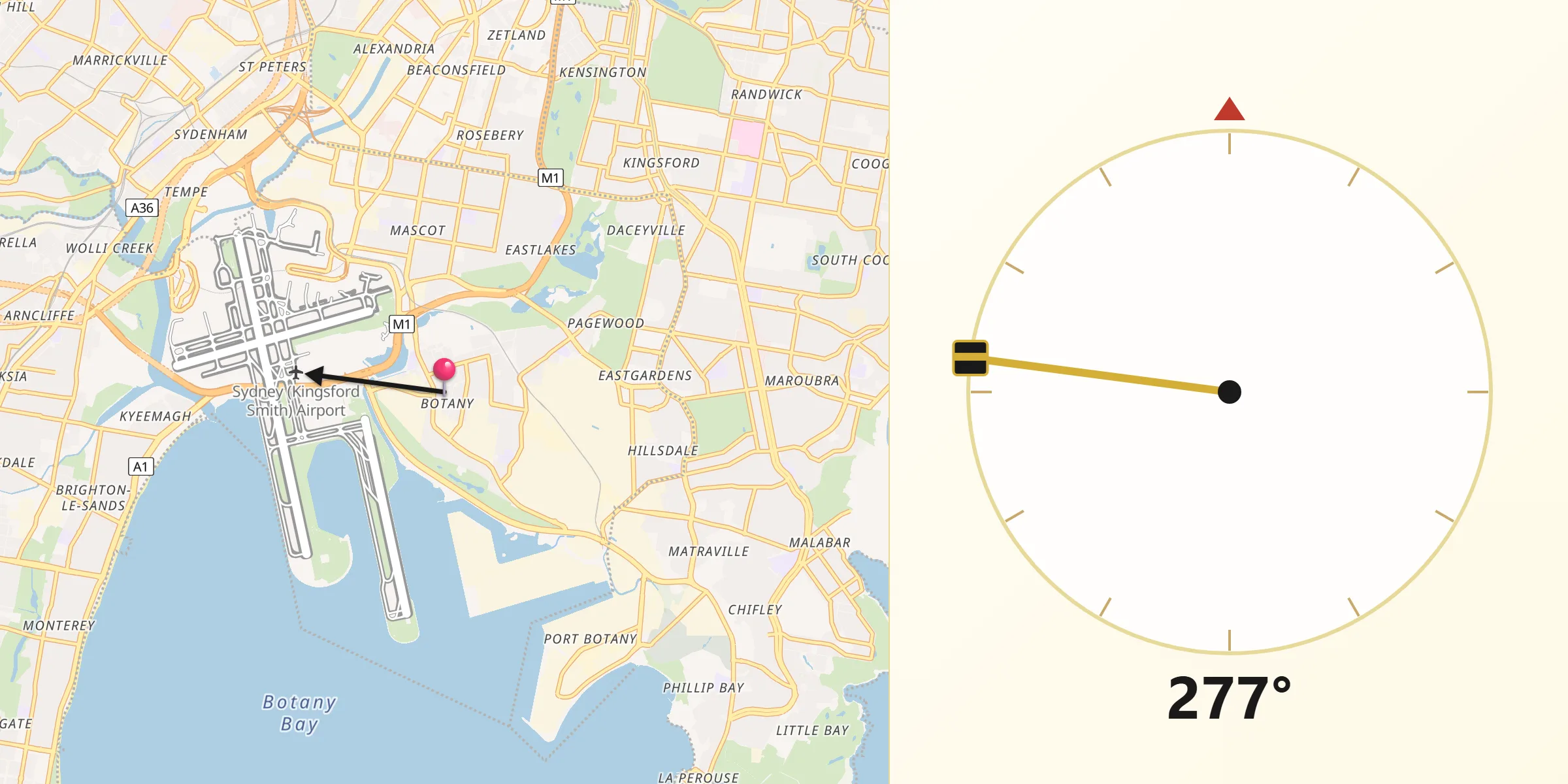 Qibla Direction from Botany Bay