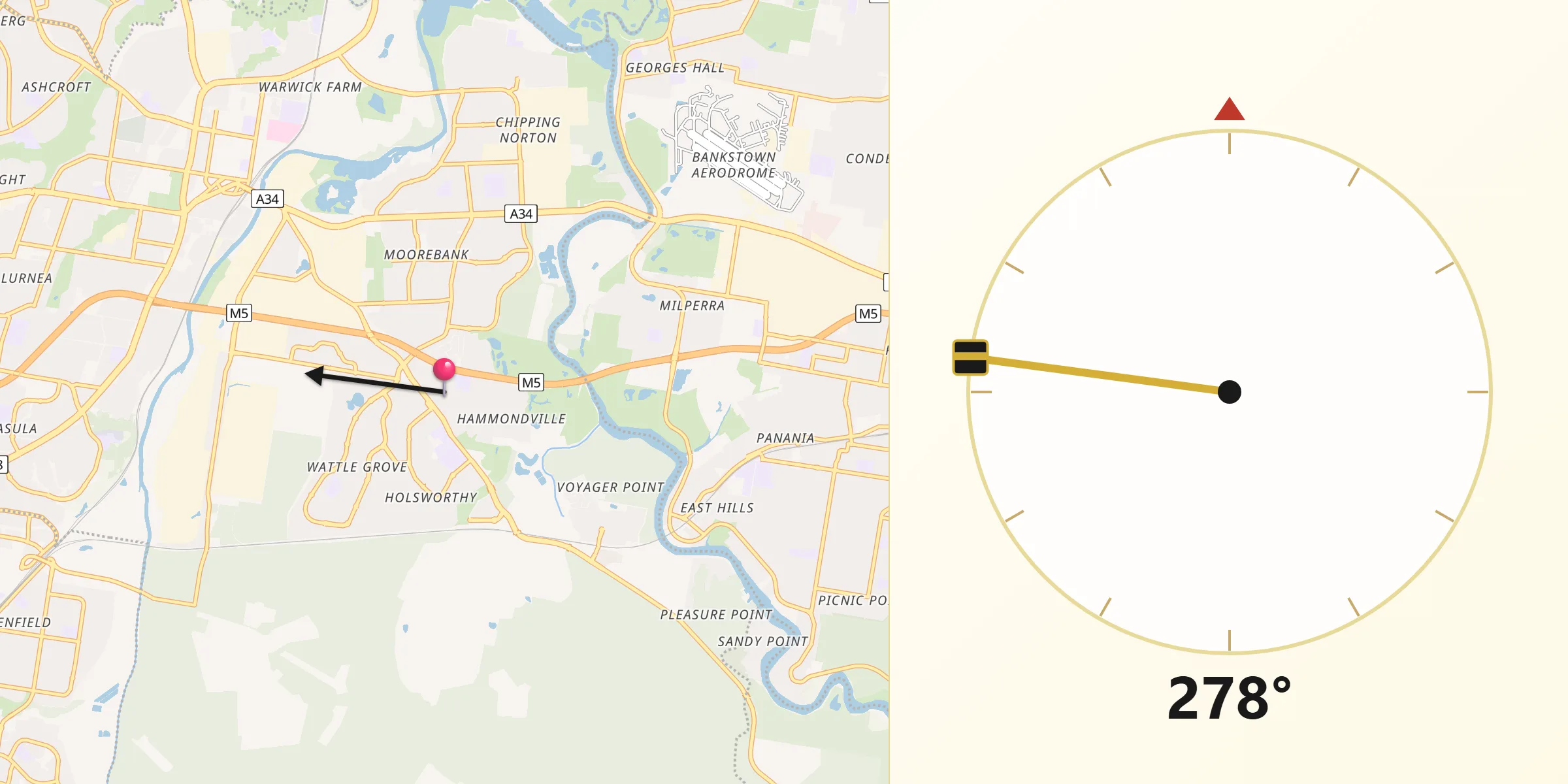 Qibla Direction from Hammondville